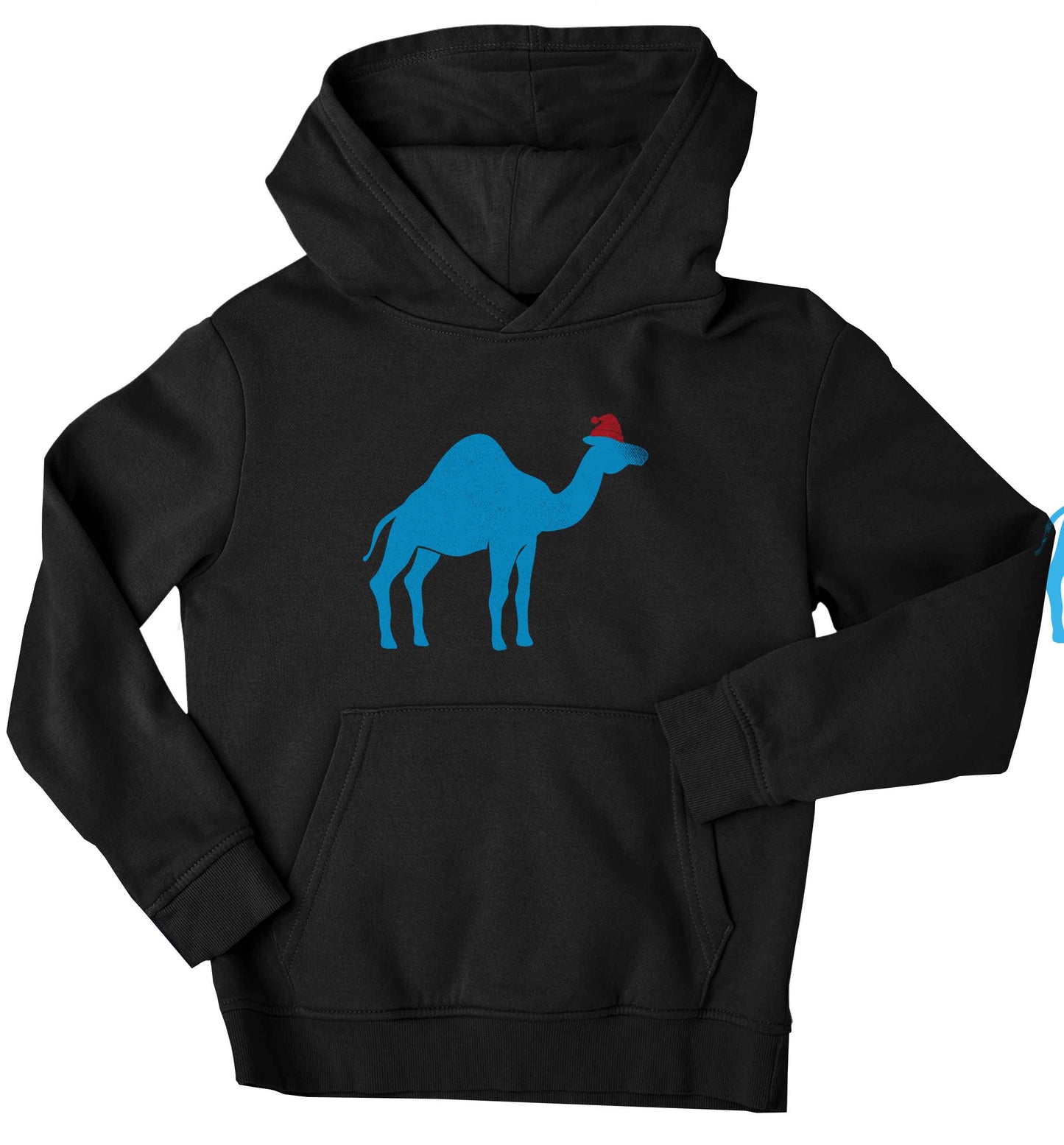Blue camel santa children's black hoodie 12-13 Years