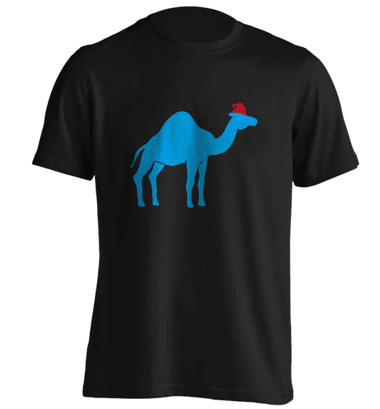 Blue camel santa adults unisex black Tshirt 2XL