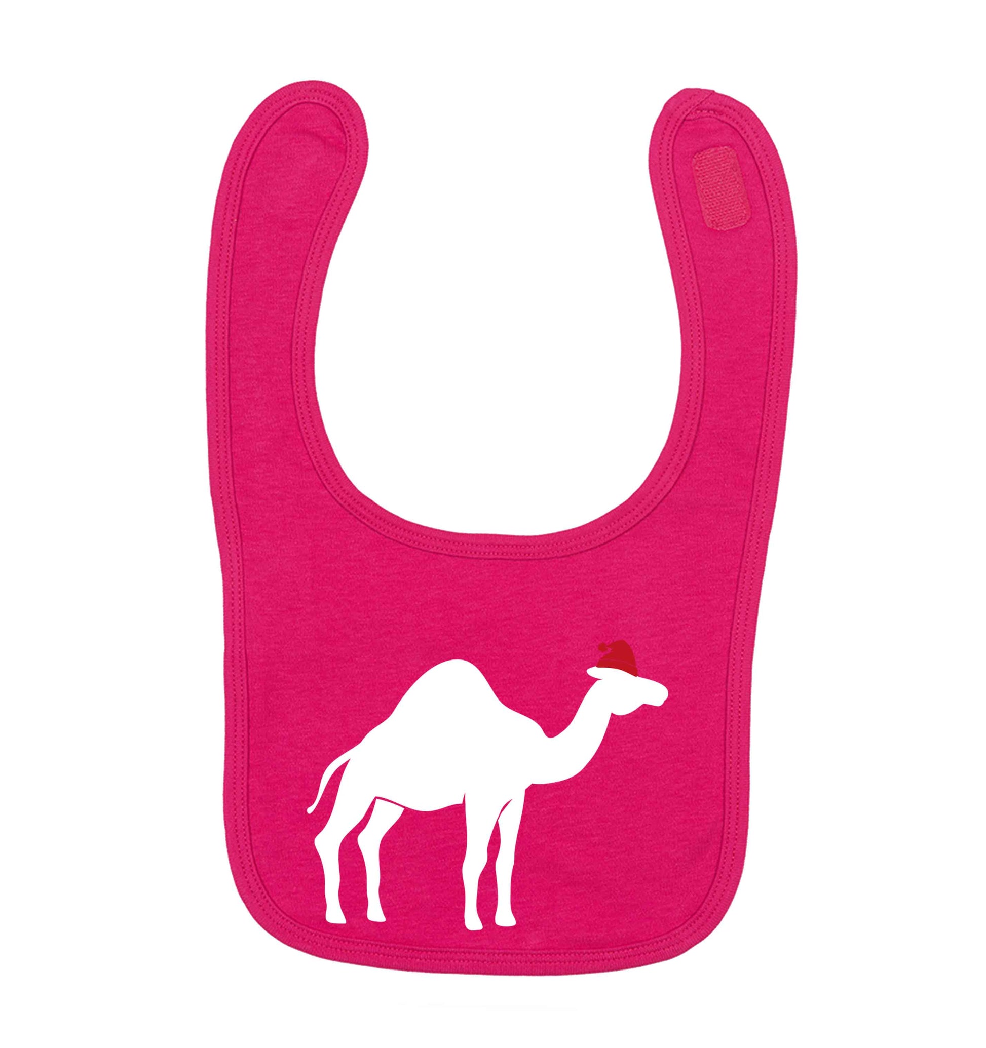 Blue camel santa dark pink baby bib