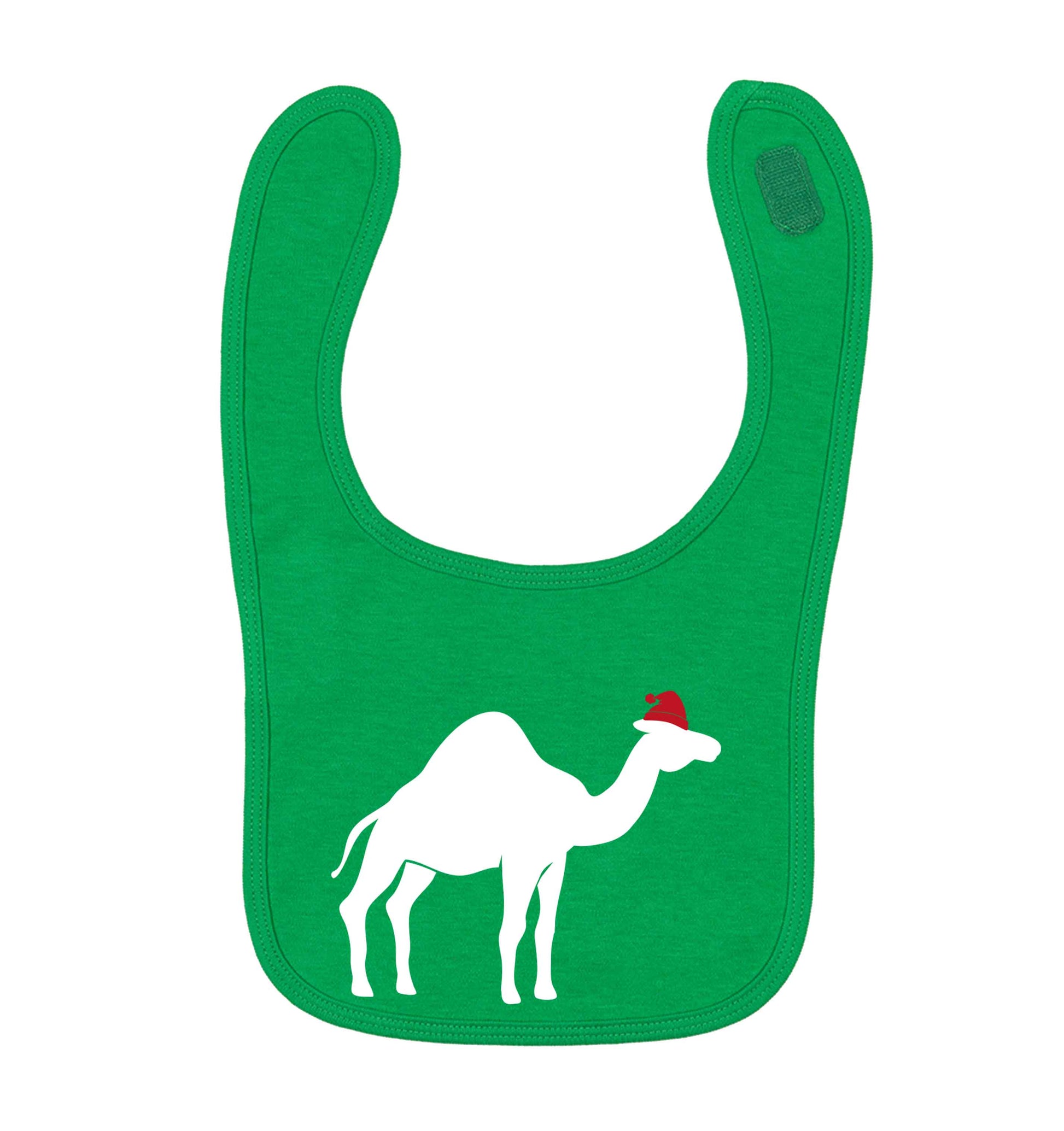 Blue camel santa green baby bib