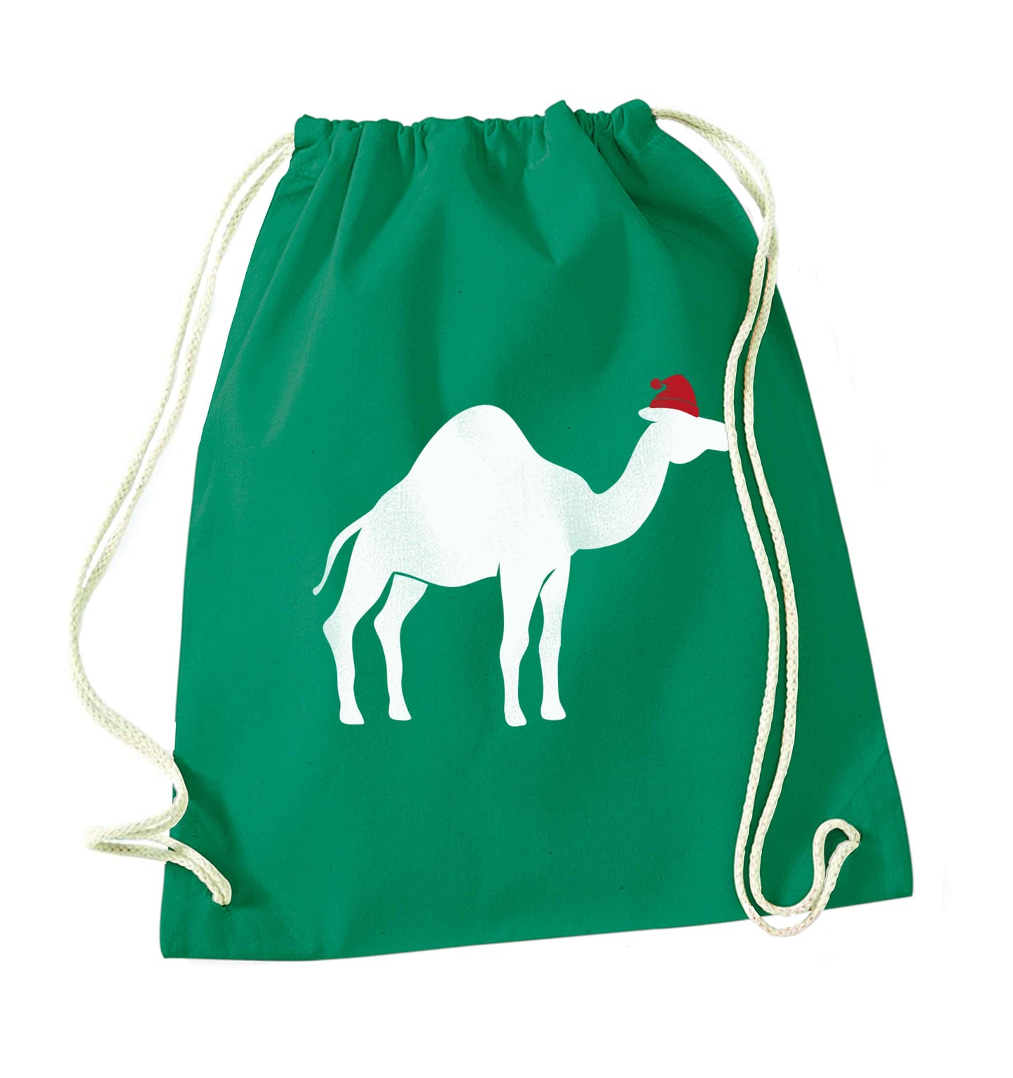Blue camel santa green drawstring bag