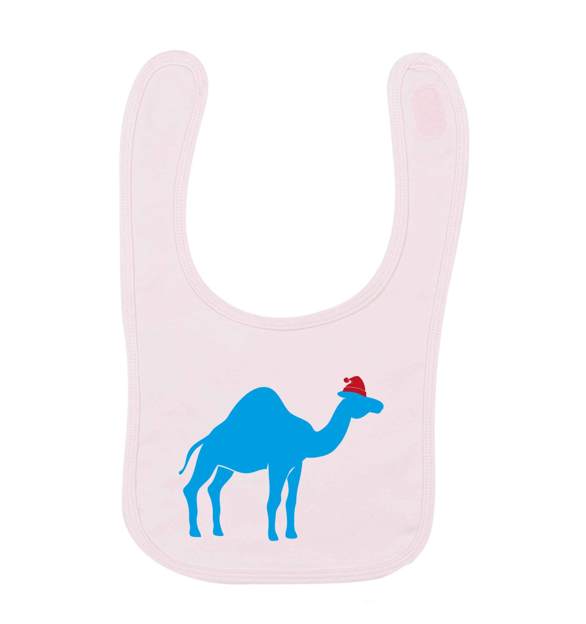 Blue camel santa pale pink baby bib
