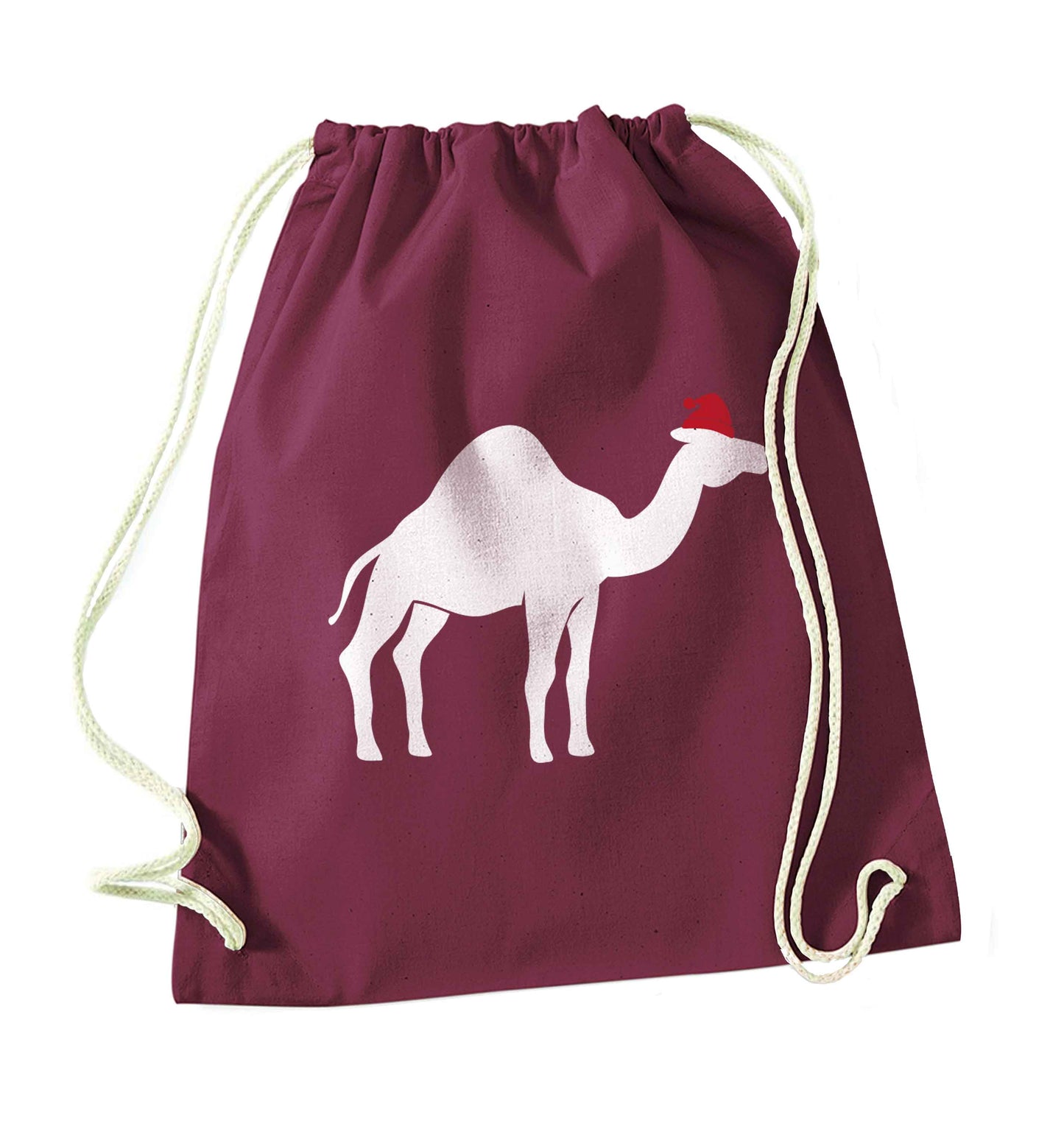 Blue camel santa maroon drawstring bag