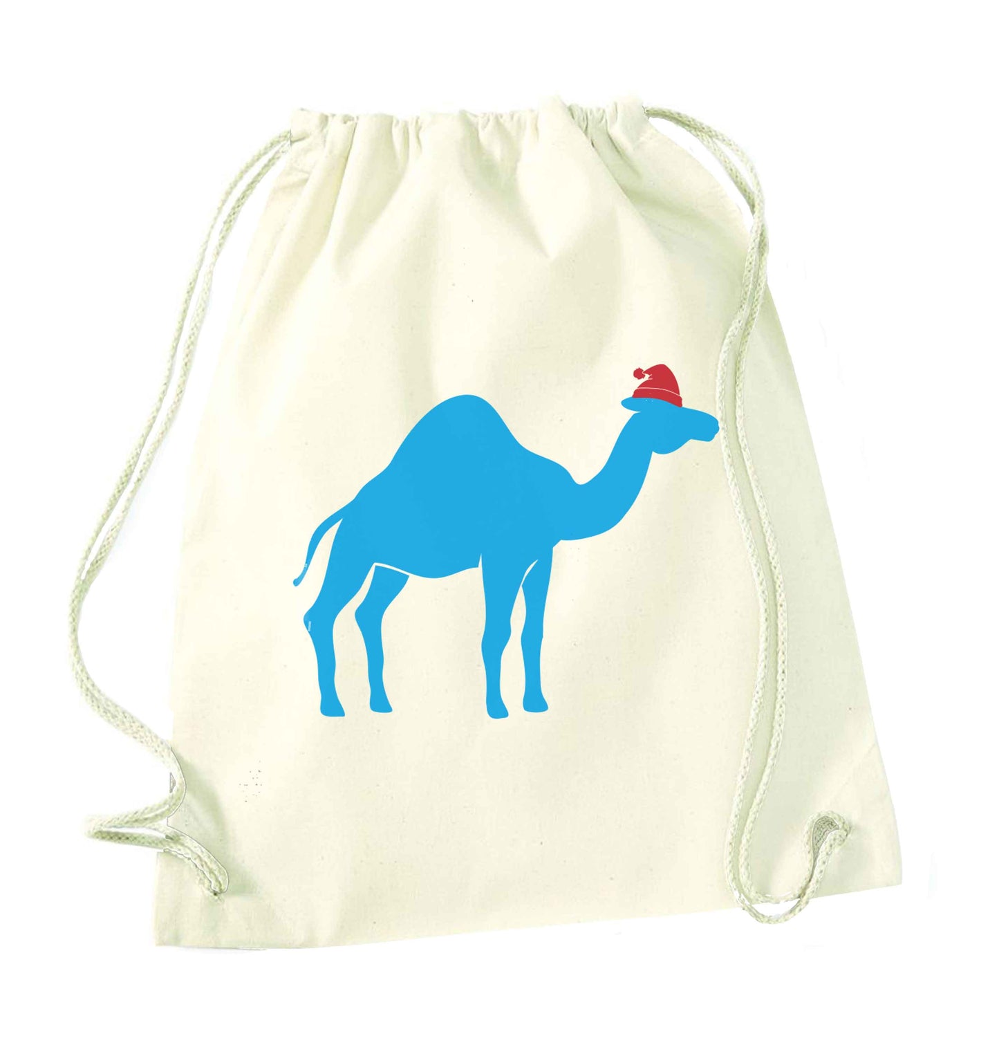 Blue camel santa natural drawstring bag