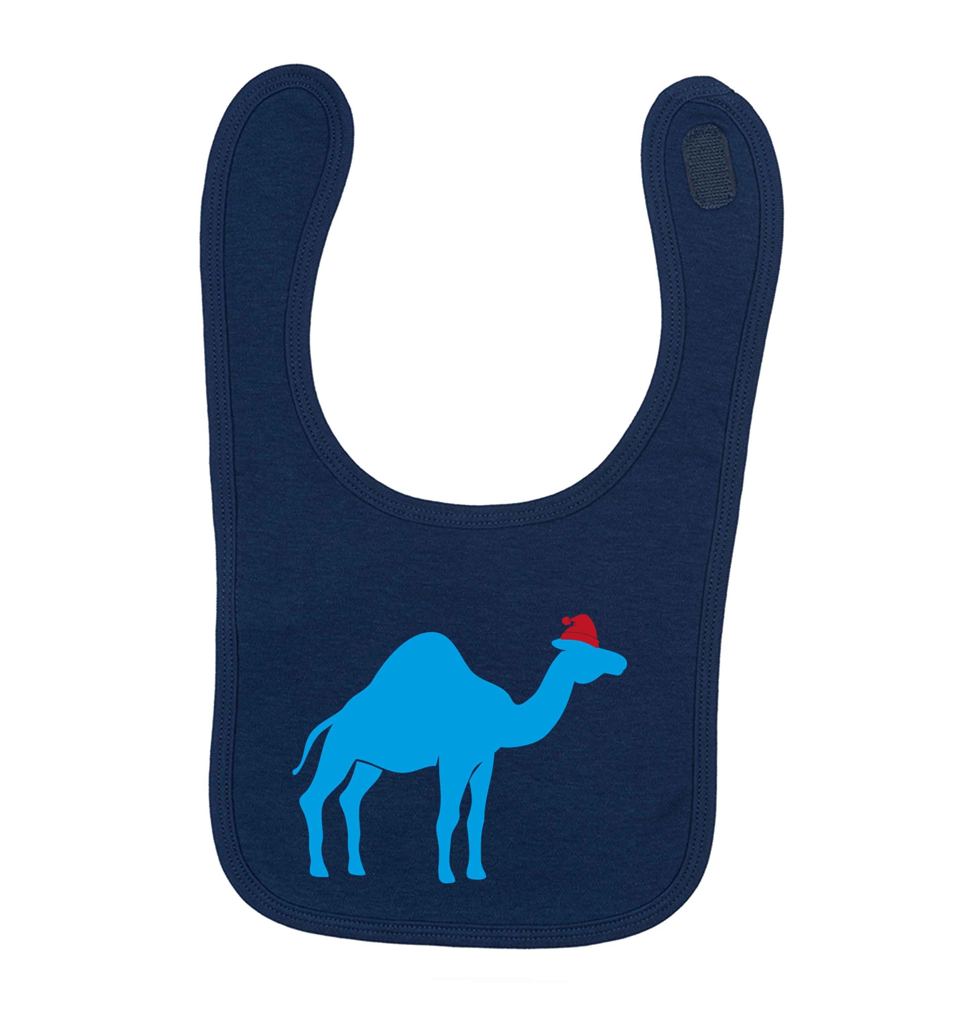 Blue camel santa navy baby bib