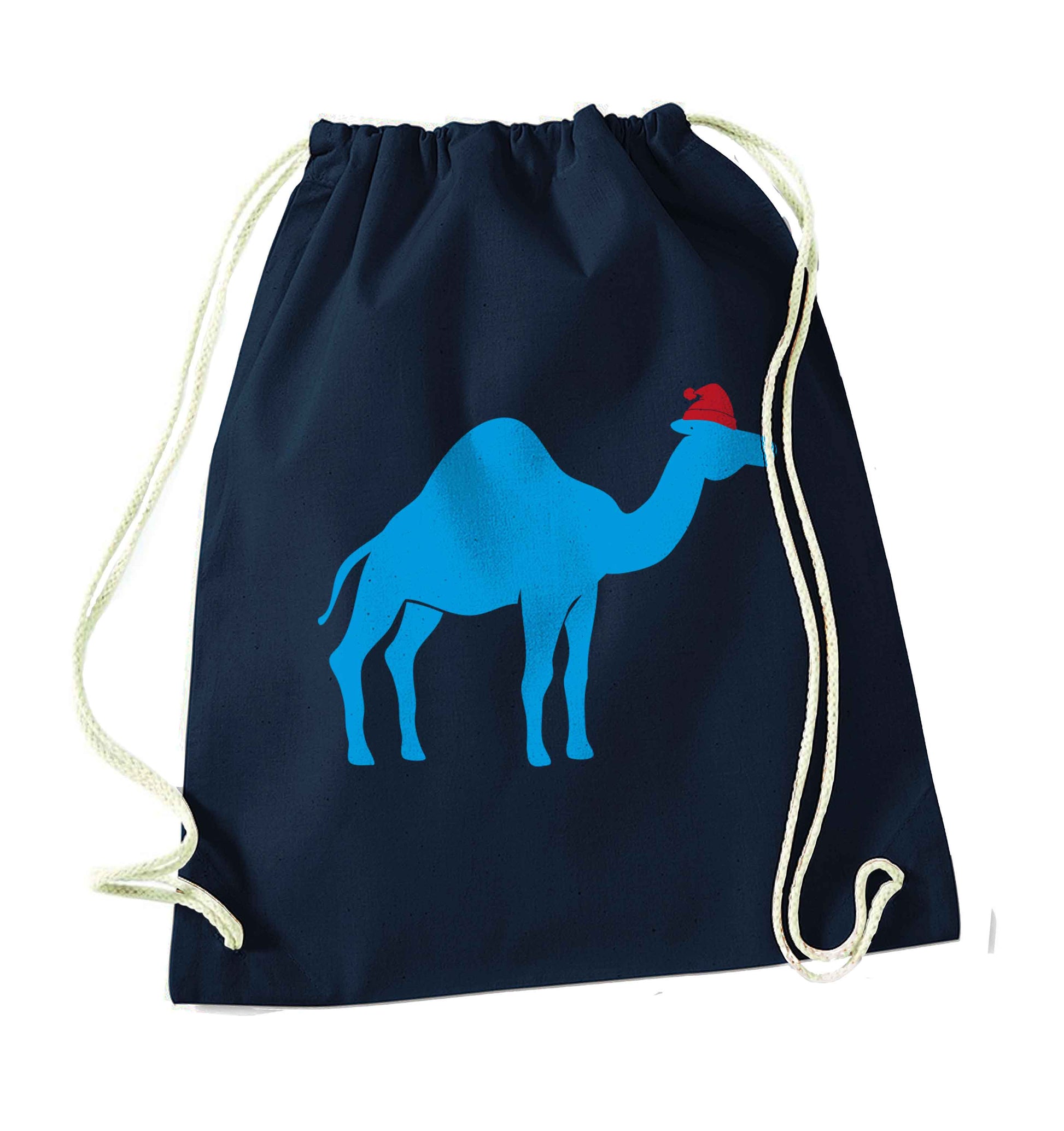 Blue camel santa navy drawstring bag