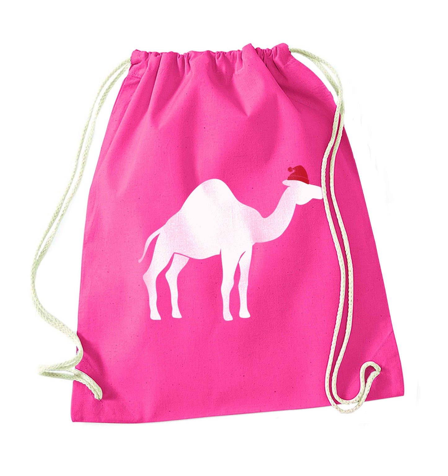 Blue camel santa pink drawstring bag