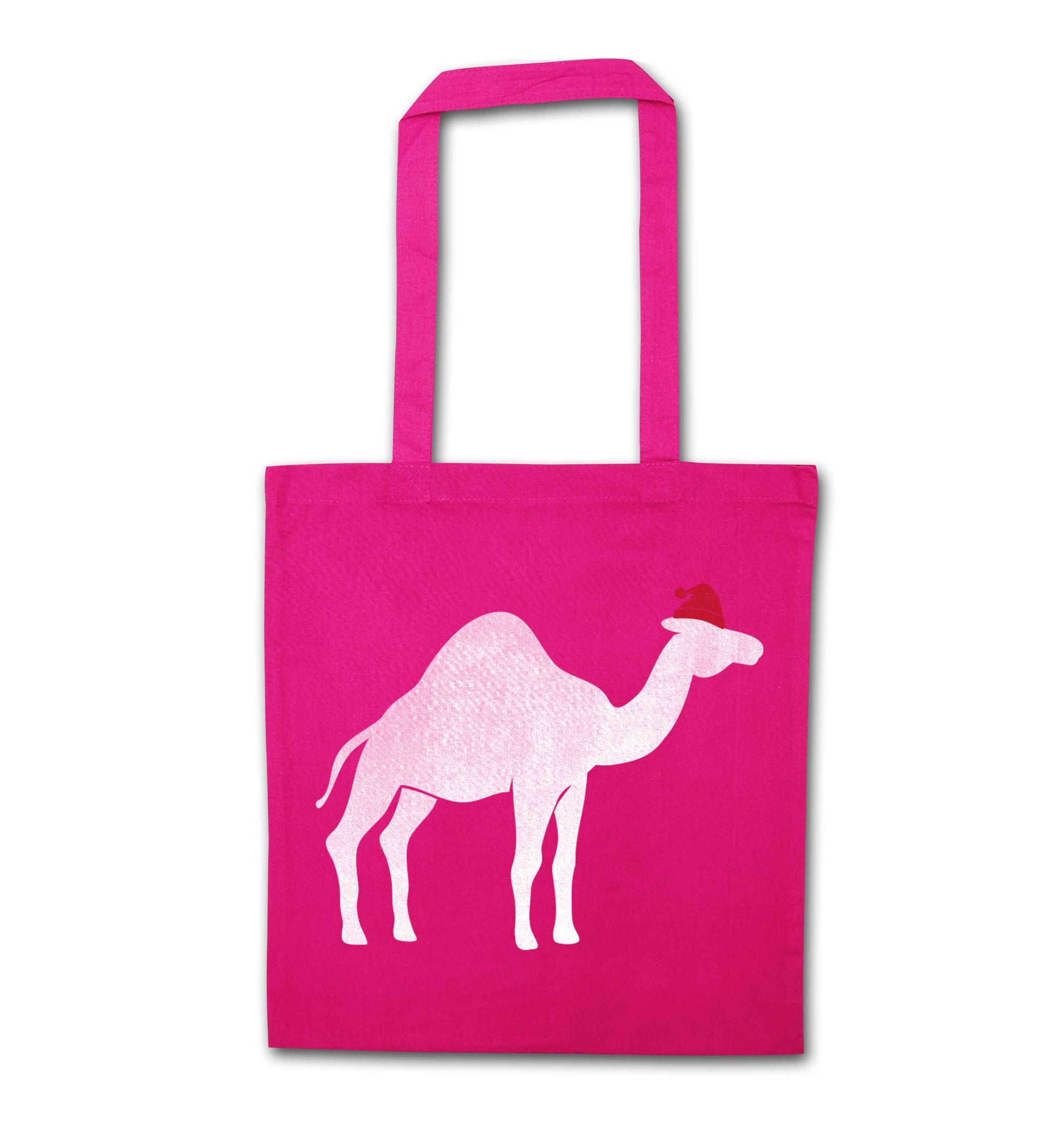 Blue camel santa pink tote bag