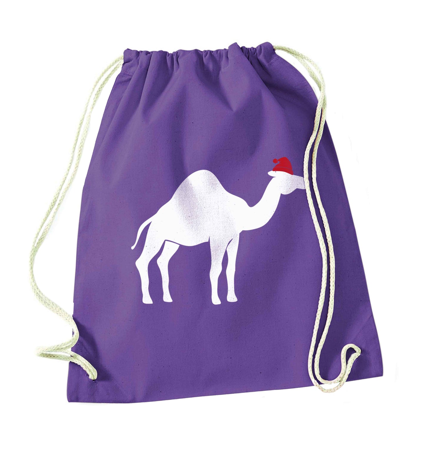Blue camel santa purple drawstring bag