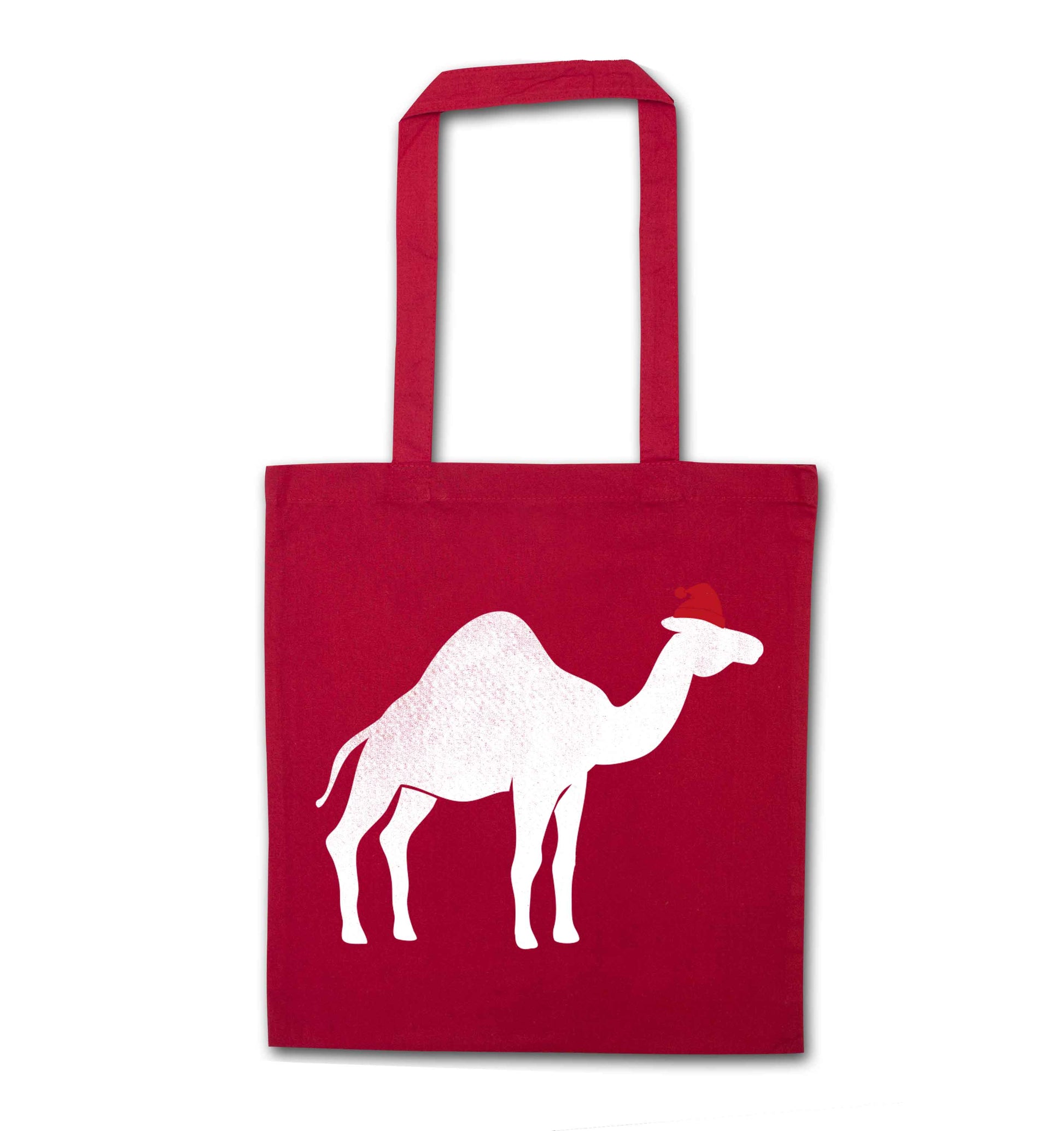 Blue camel santa red tote bag