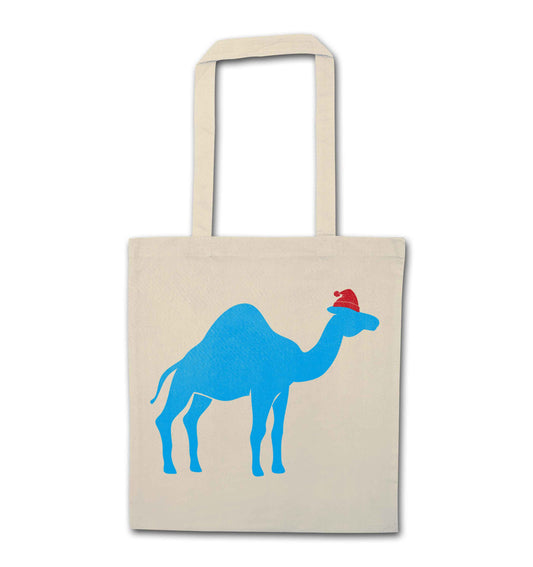 Blue camel santa natural tote bag