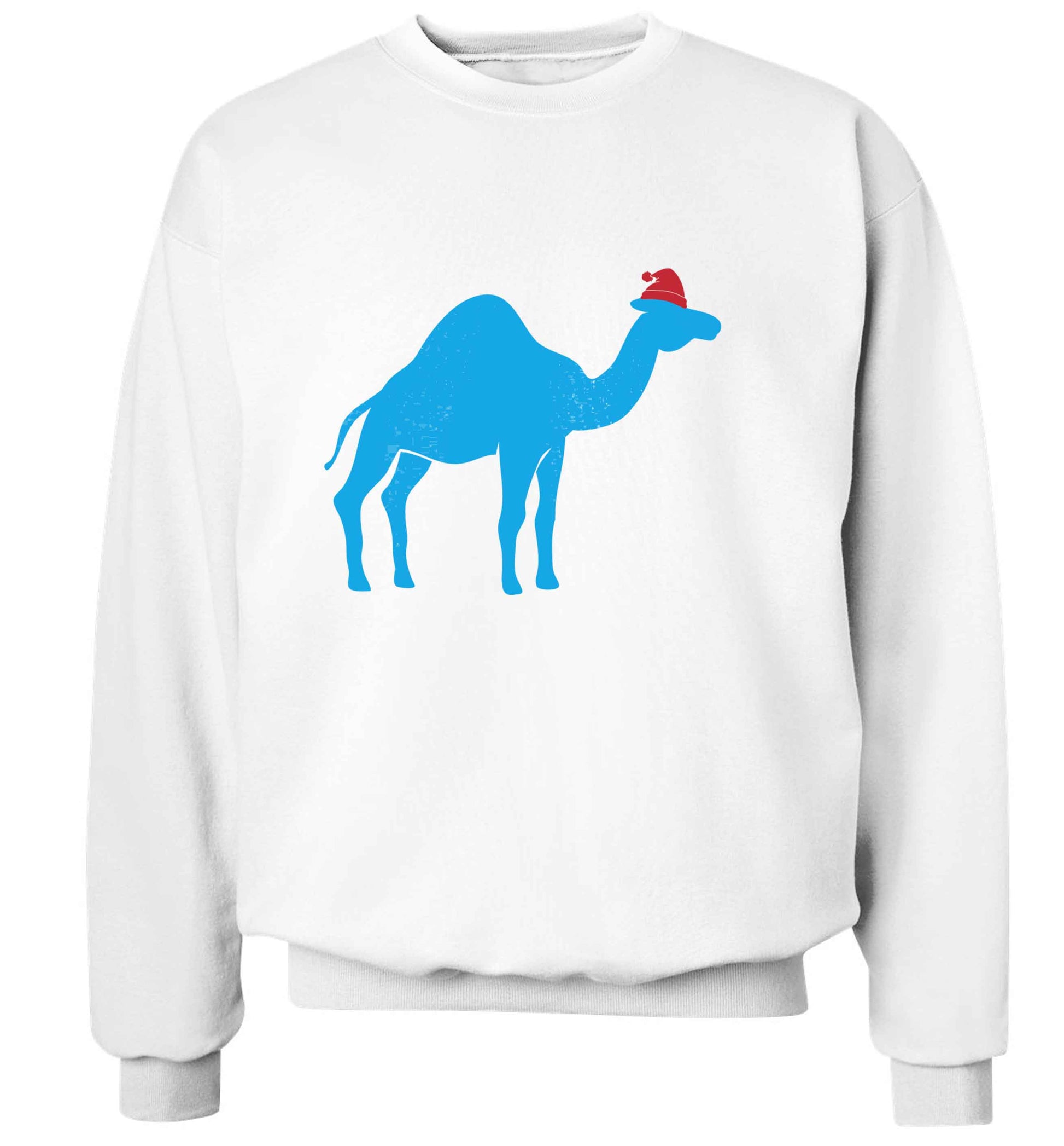 Blue camel santa adult's unisex white sweater 2XL
