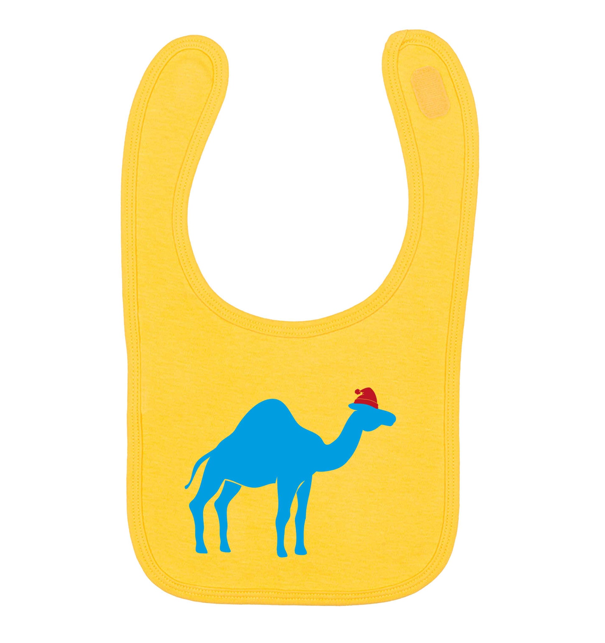 Blue camel santa yellow baby bib