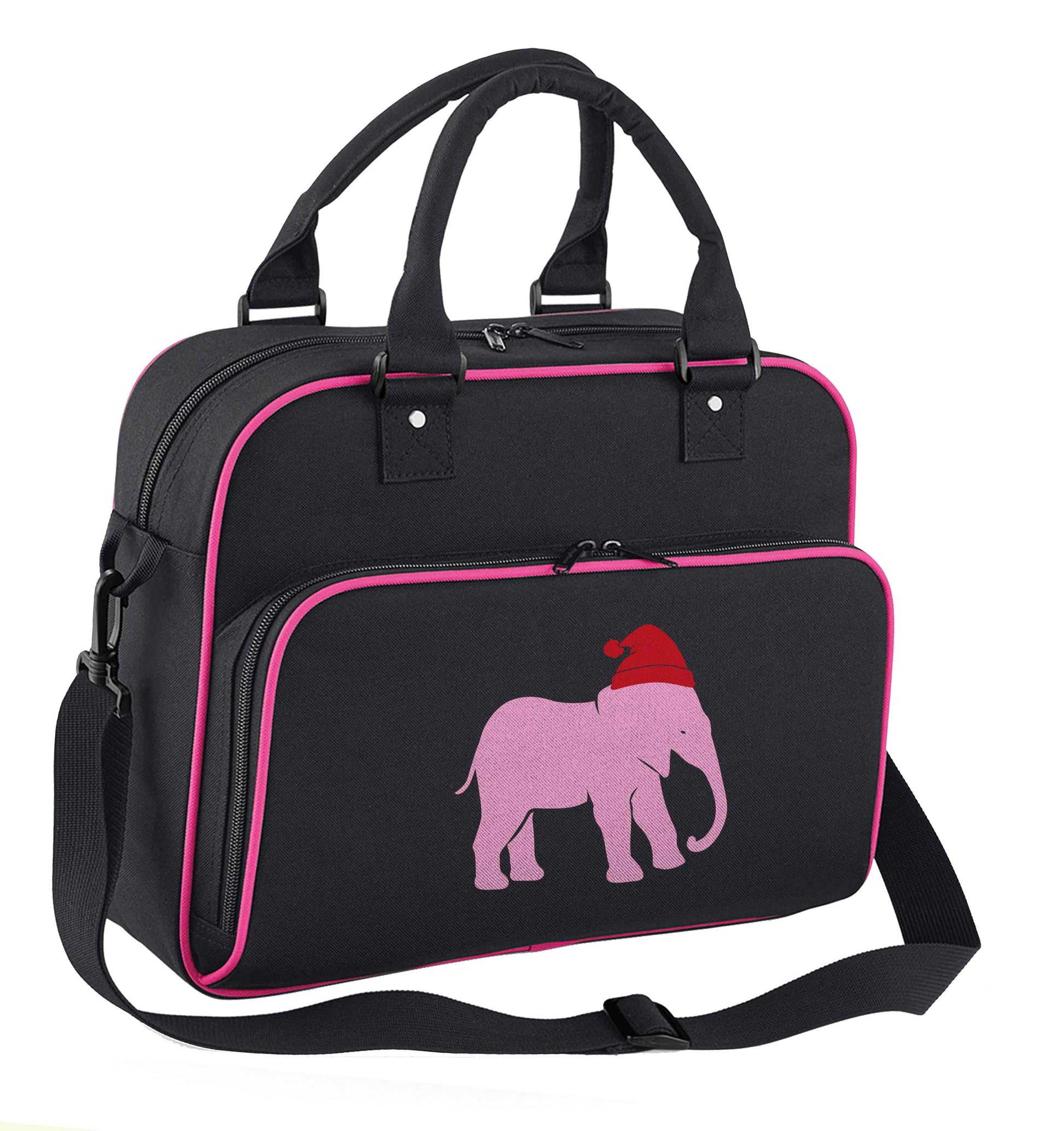 Pink elephant Santa children's dance bag black with pink detail