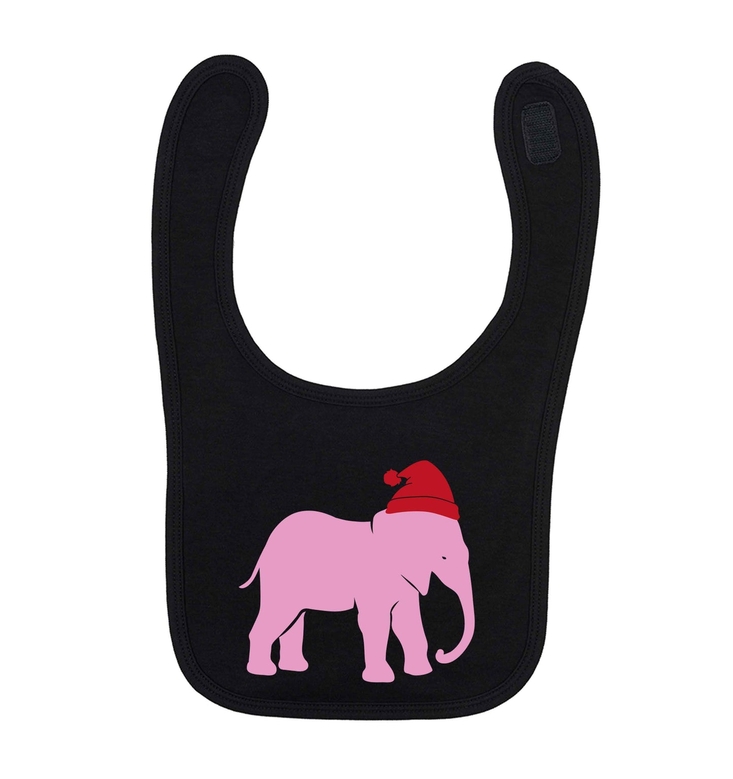 Pink elephant Santa black baby bib