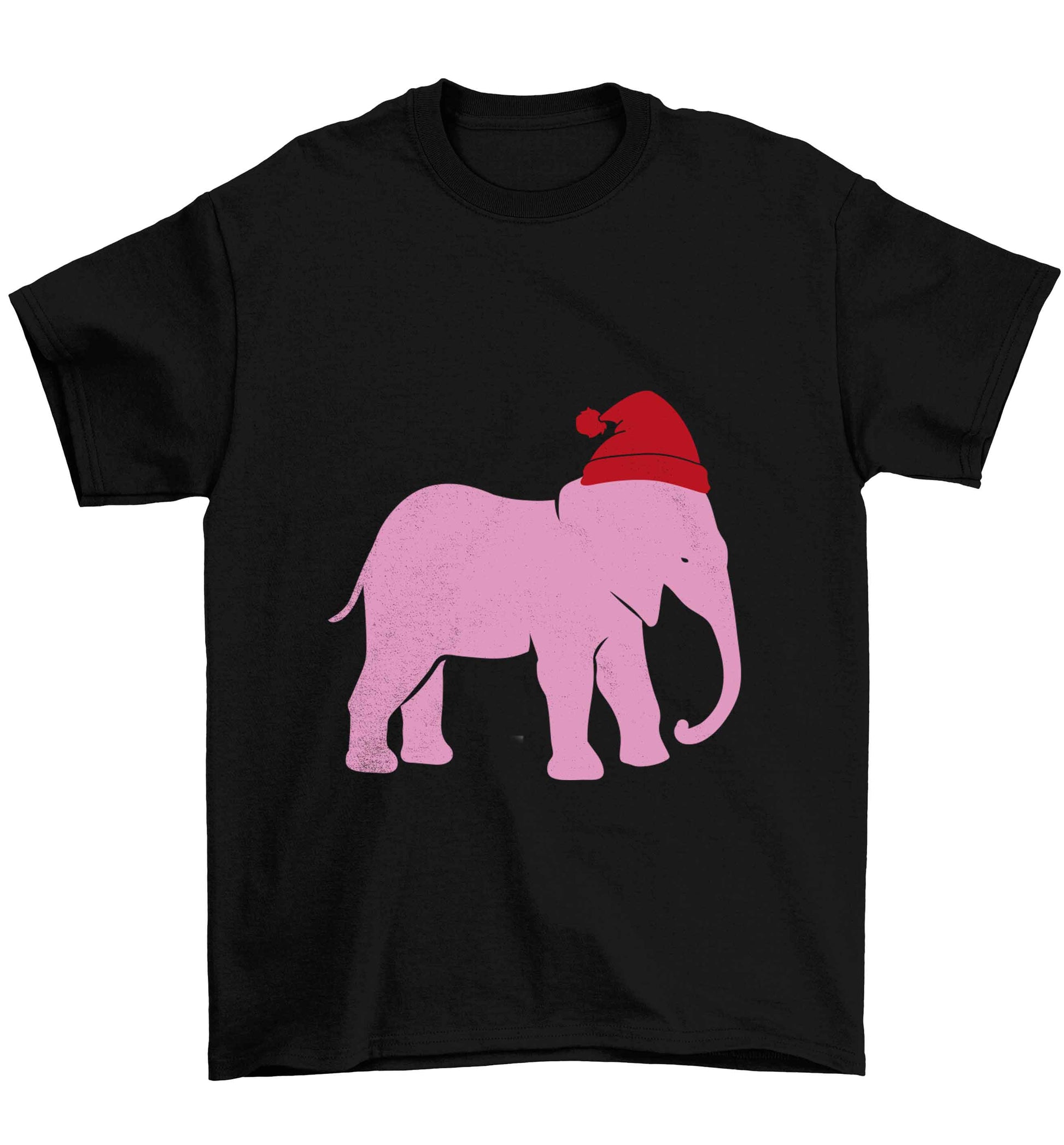 Pink elephant Santa Children's black Tshirt 12-13 Years