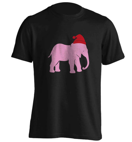 Pink elephant Santa adults unisex black Tshirt 2XL