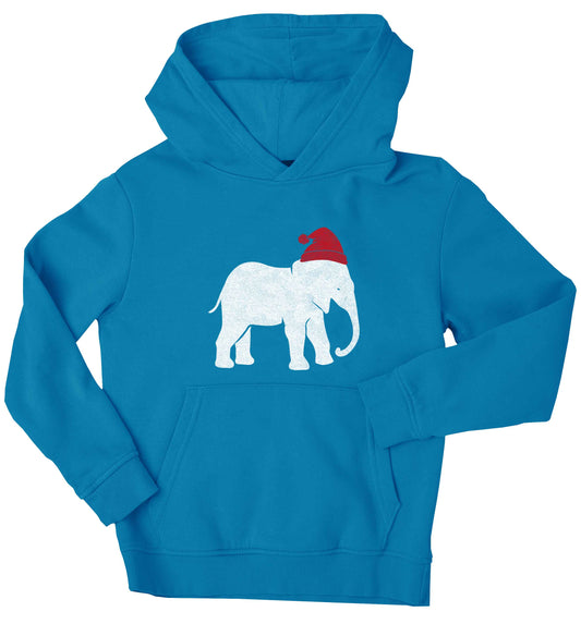 Pink elephant Santa children's blue hoodie 12-13 Years