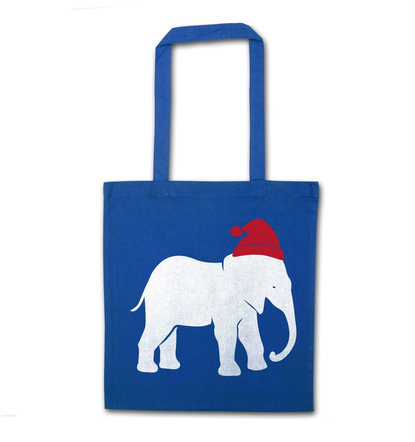 Pink elephant Santa blue tote bag