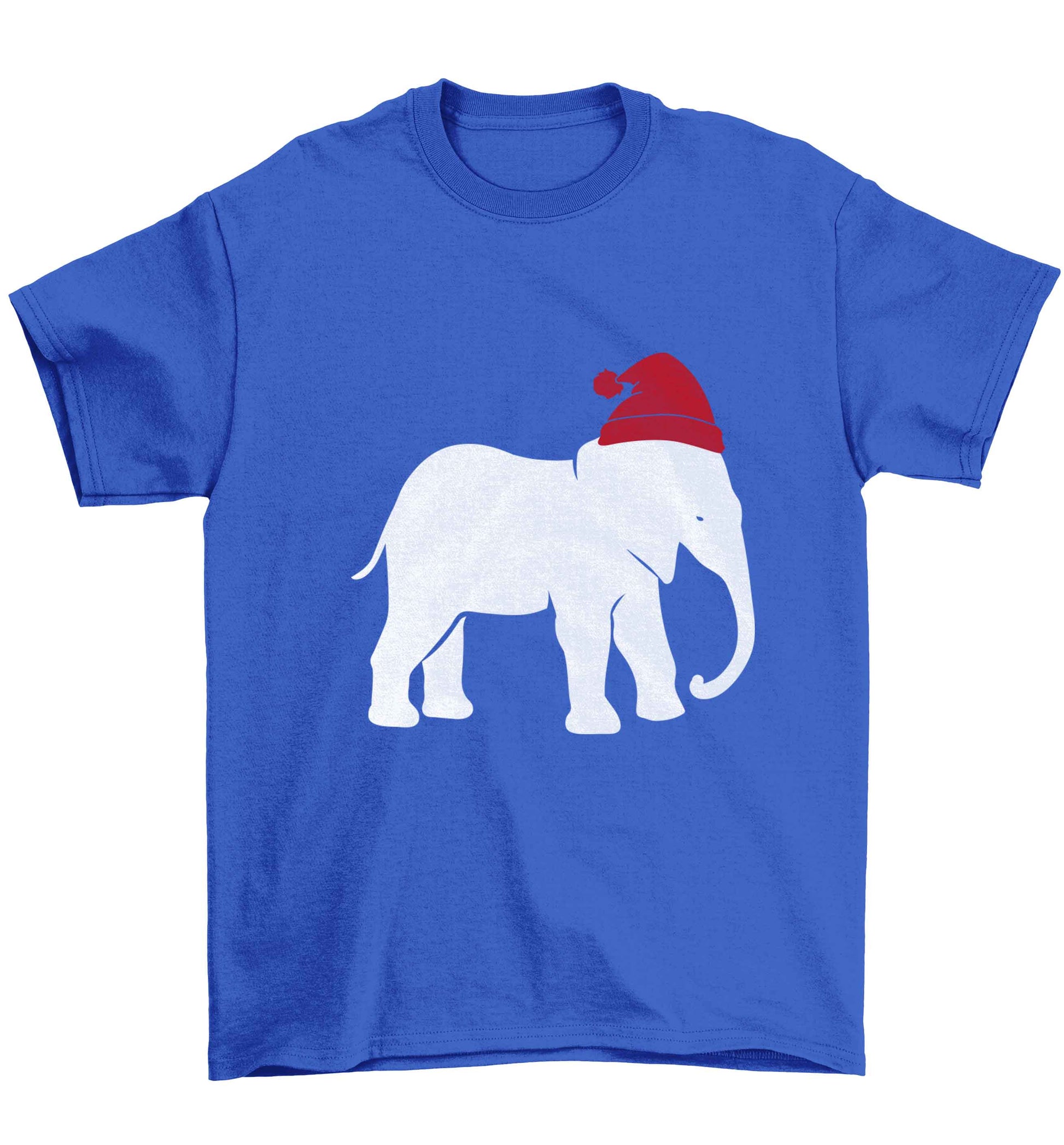 Pink elephant Santa Children's blue Tshirt 12-13 Years