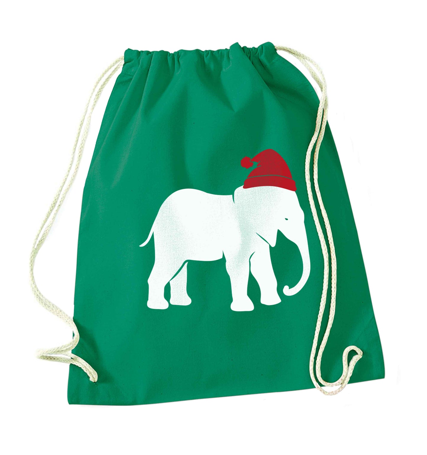 Pink elephant Santa green drawstring bag