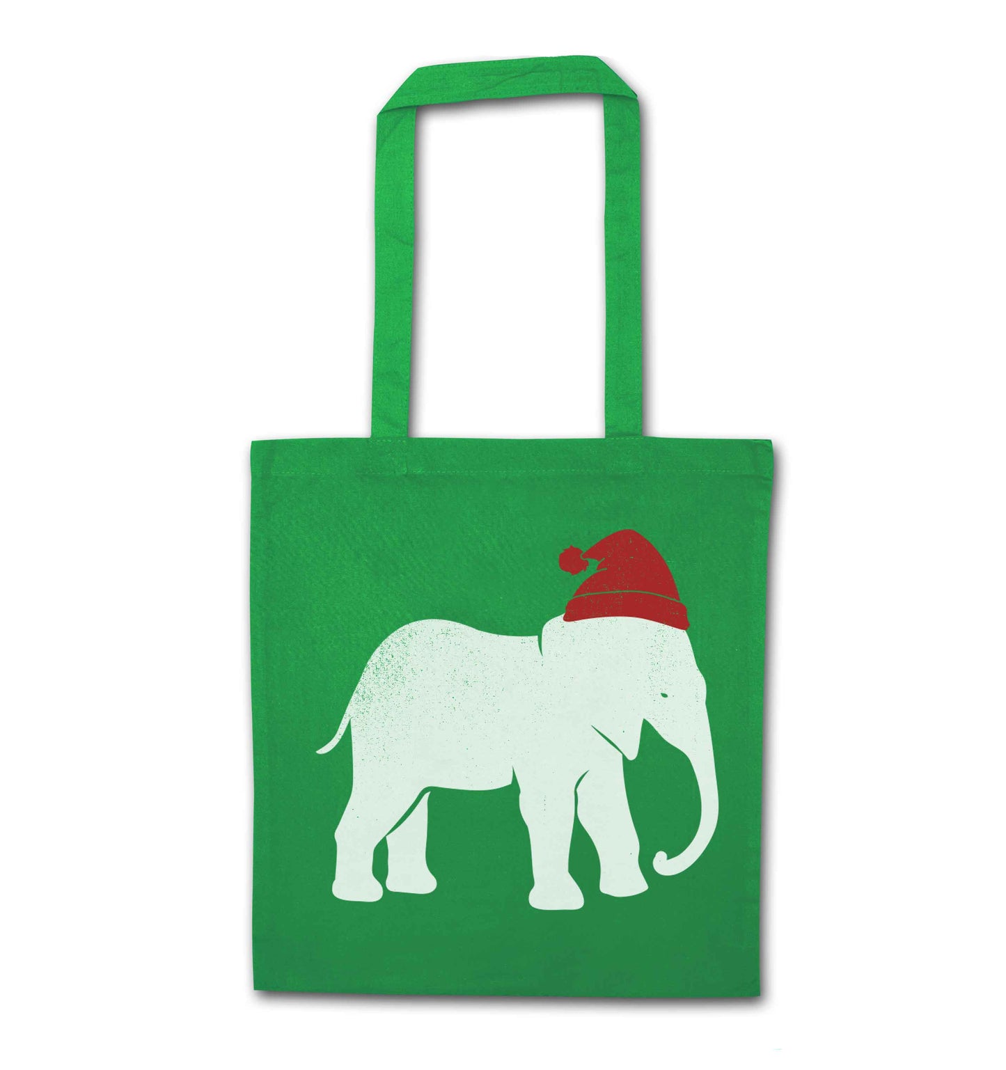 Pink elephant Santa green tote bag