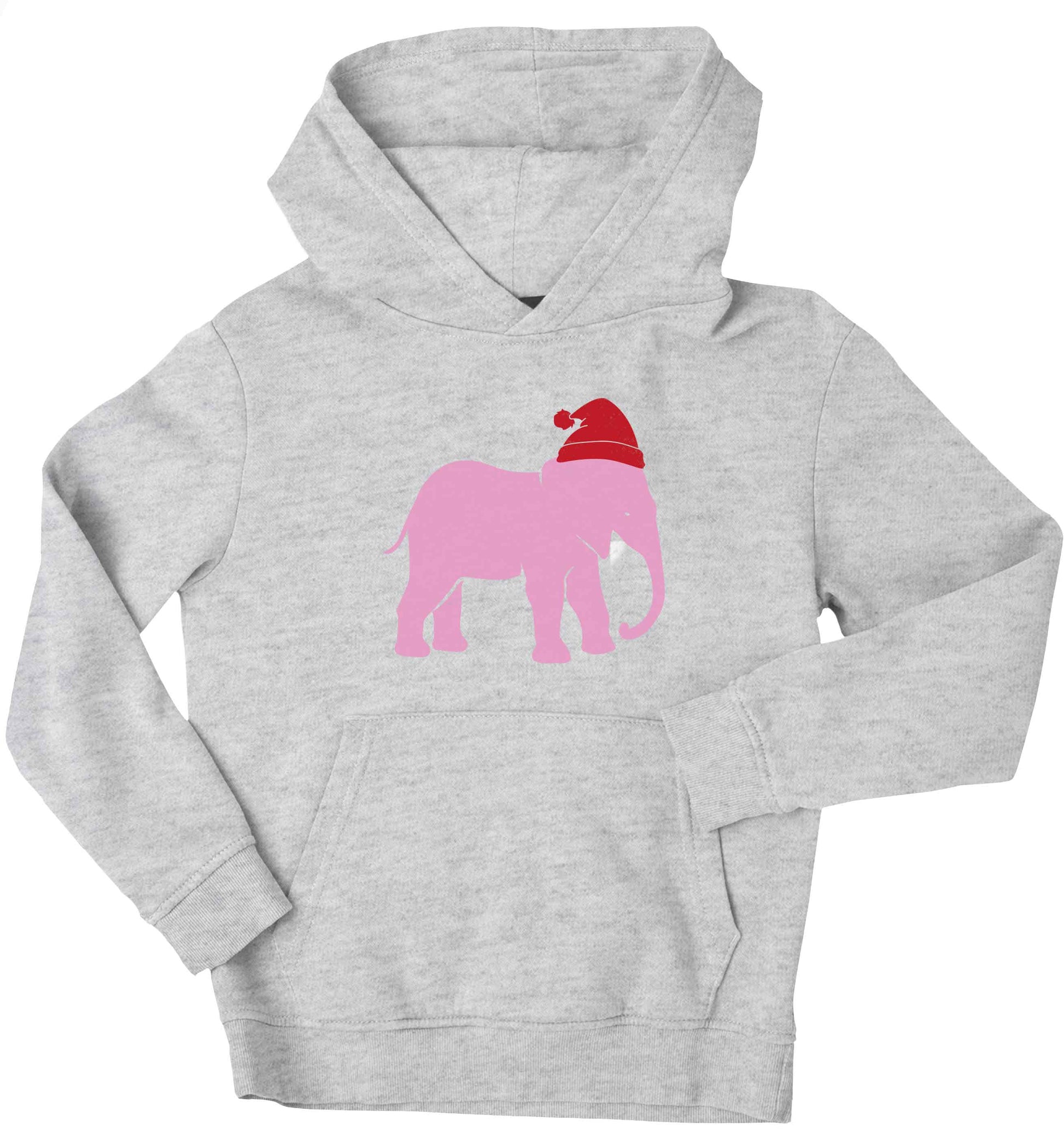Pink elephant Santa children's grey hoodie 12-13 Years