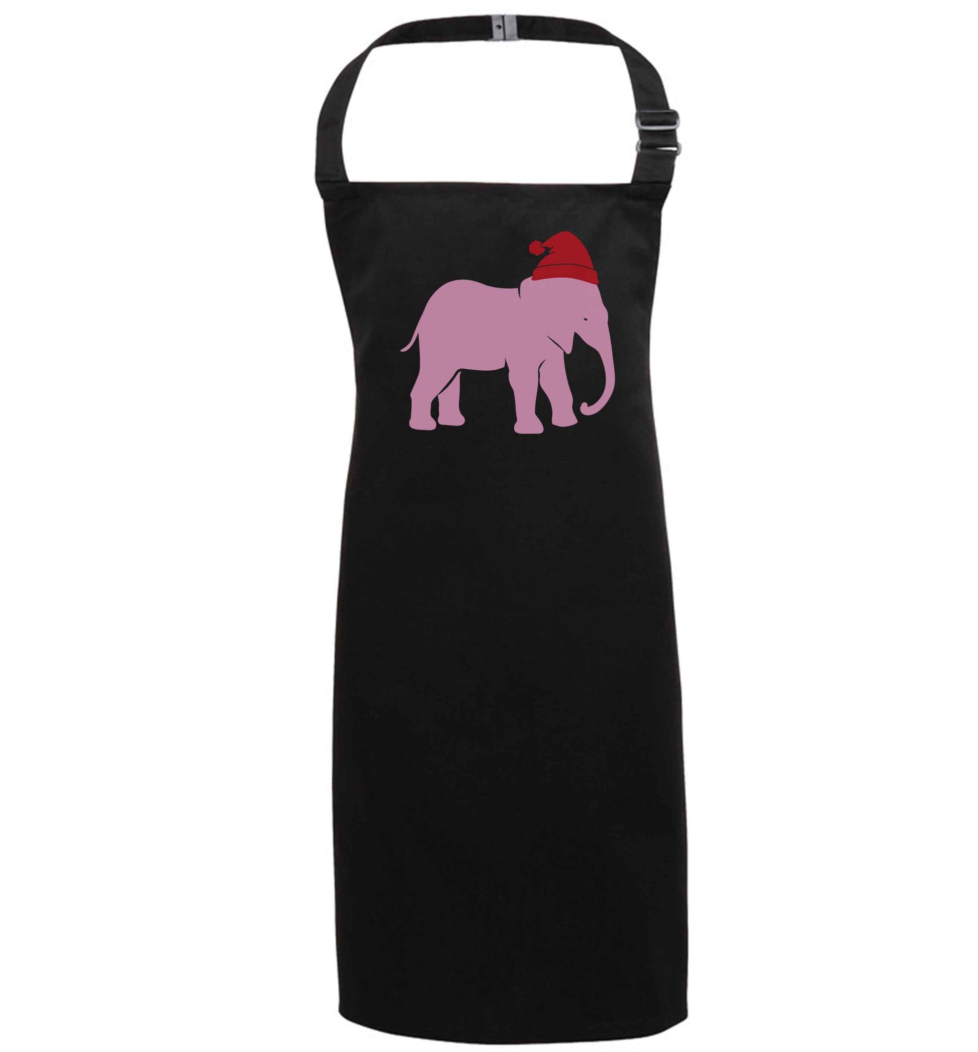 Pink elephant Santa black apron 7-10 years