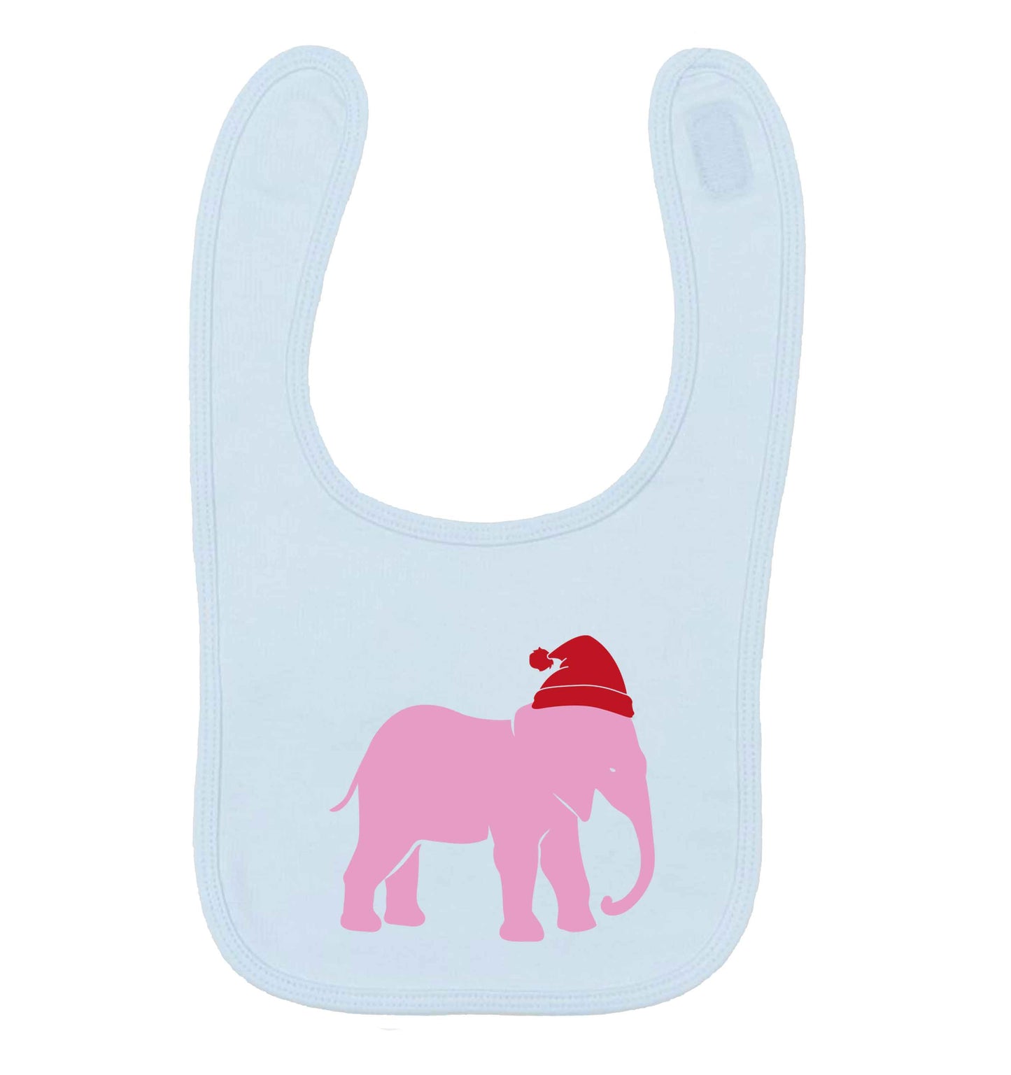 Pink elephant Santa pale blue baby bib