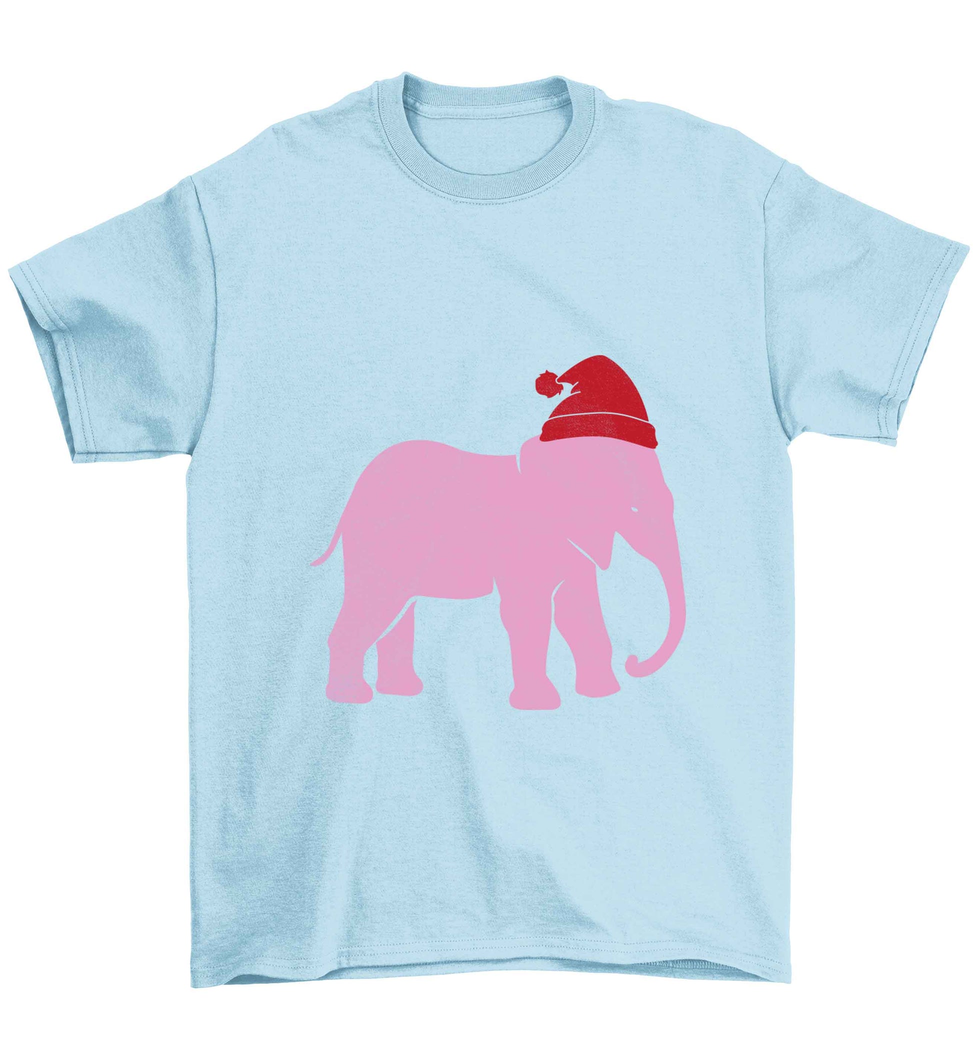 Pink elephant Santa Children's light blue Tshirt 12-13 Years
