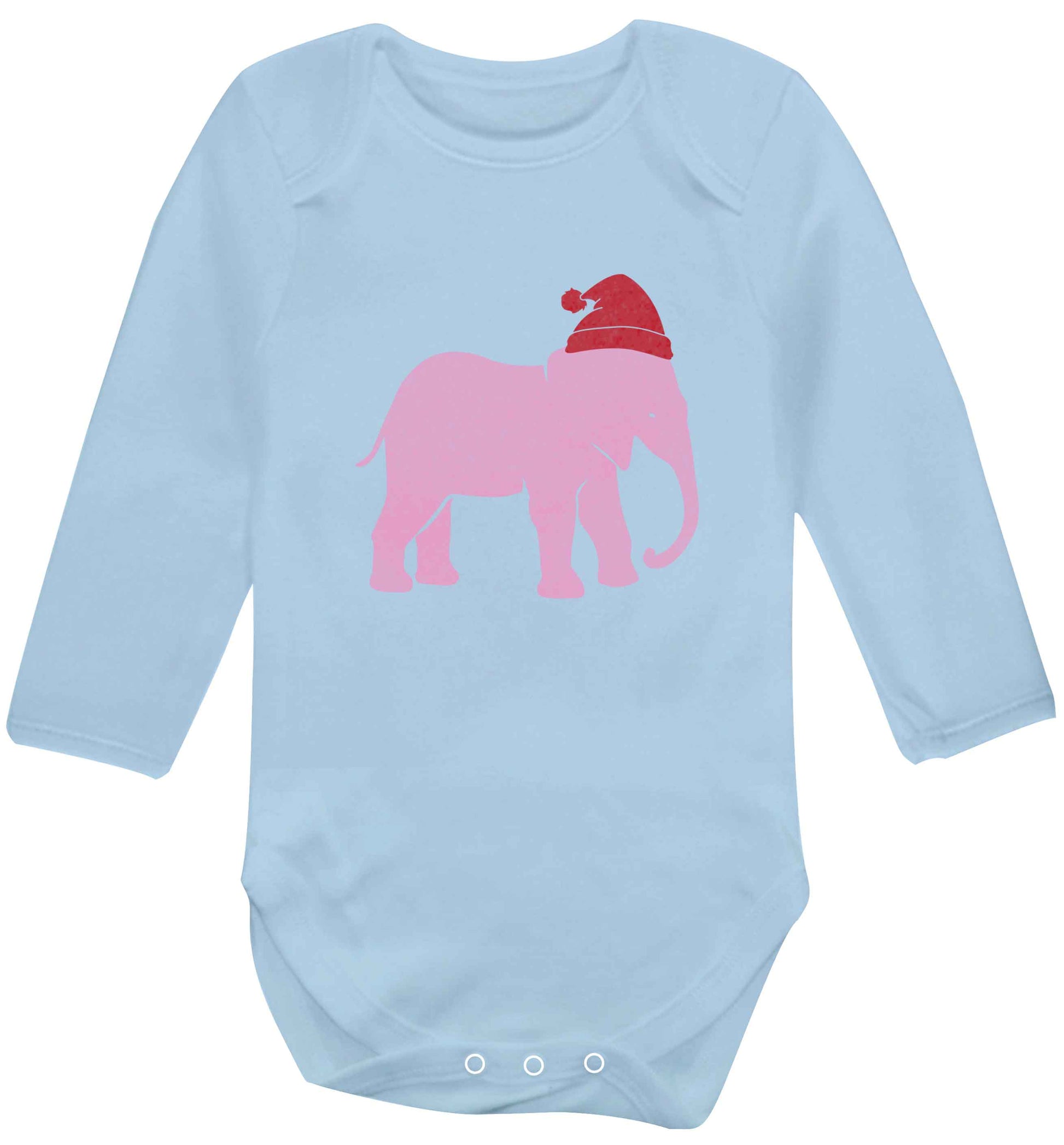 Pink elephant Santa baby vest long sleeved pale blue 6-12 months