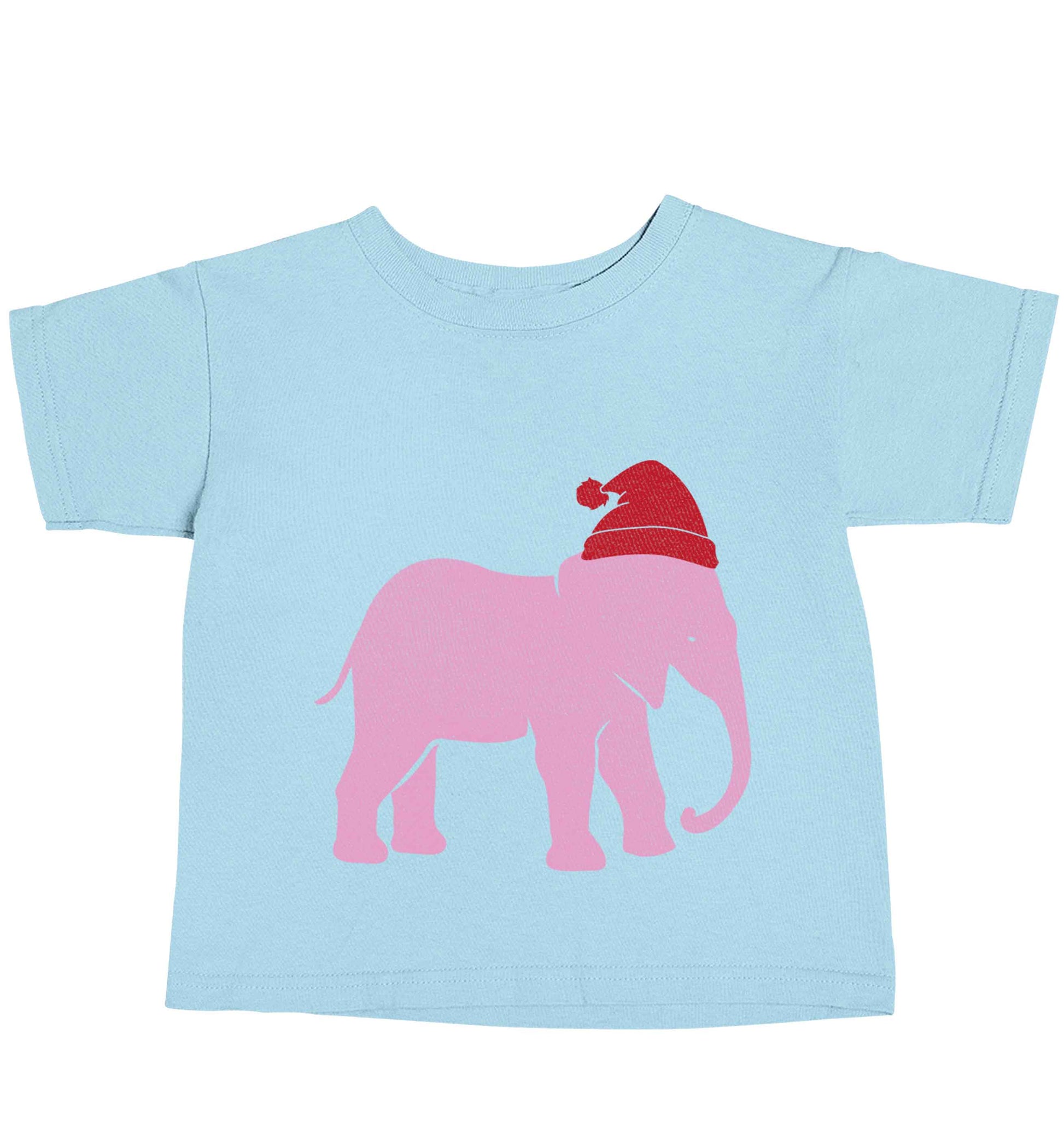 Pink elephant Santa light blue baby toddler Tshirt 2 Years