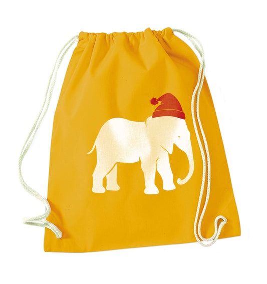 Pink elephant Santa mustard drawstring bag
