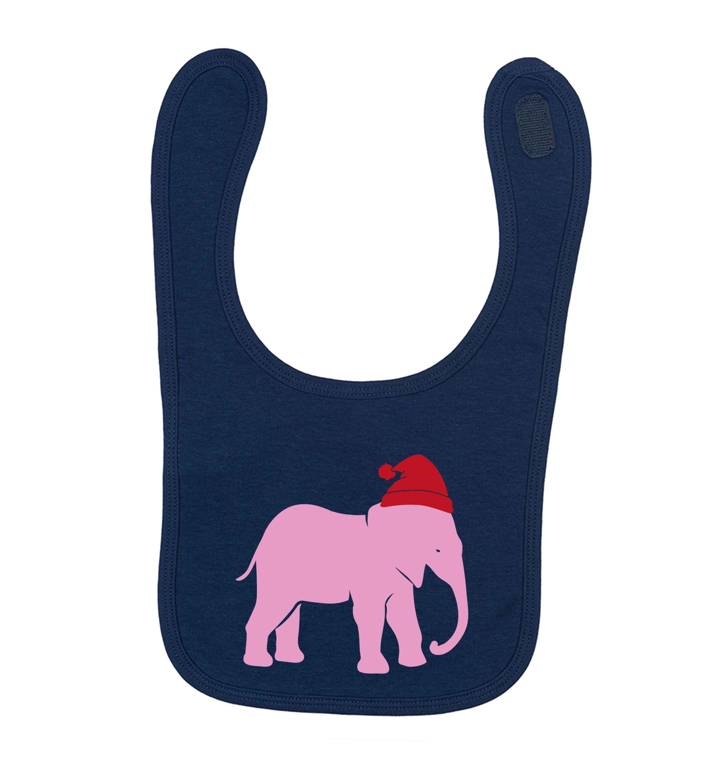 Pink elephant Santa navy baby bib