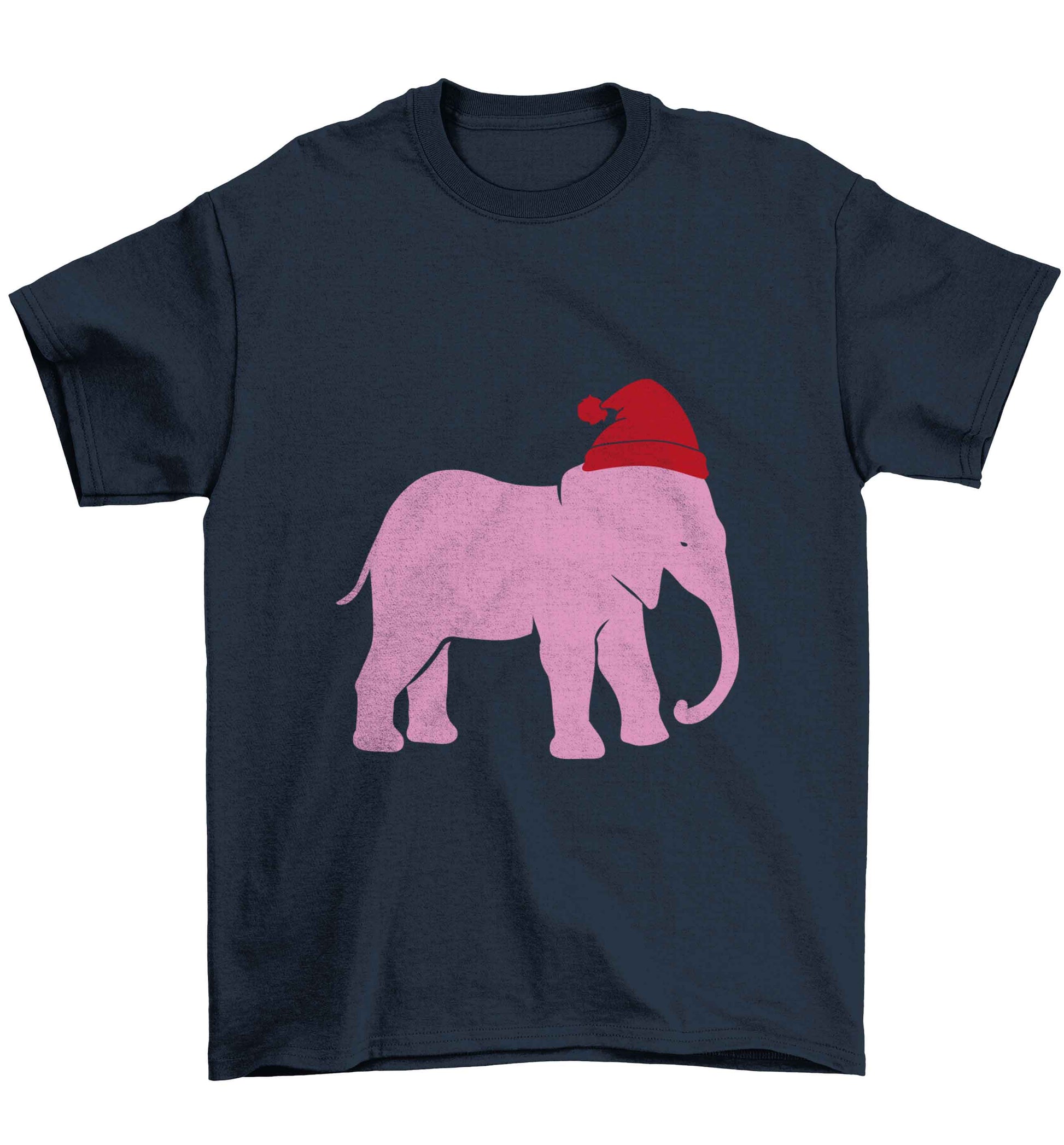 Pink elephant Santa Children's navy Tshirt 12-13 Years