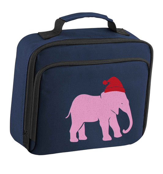 Pink elephant Santa insulated navy lunch bag cooler