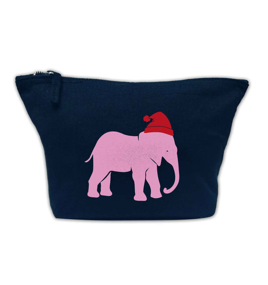 Pink elephant Santa navy makeup bag