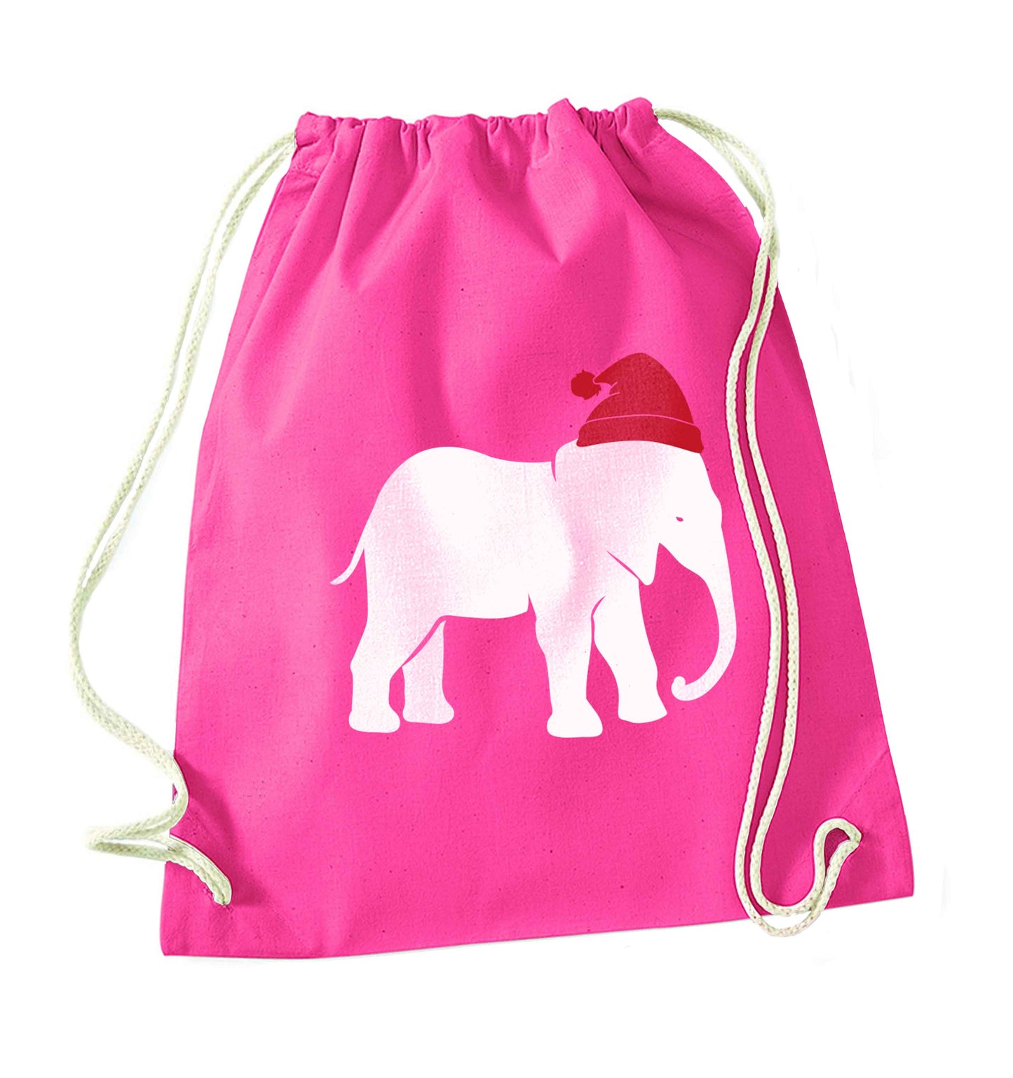 Pink elephant Santa pink drawstring bag