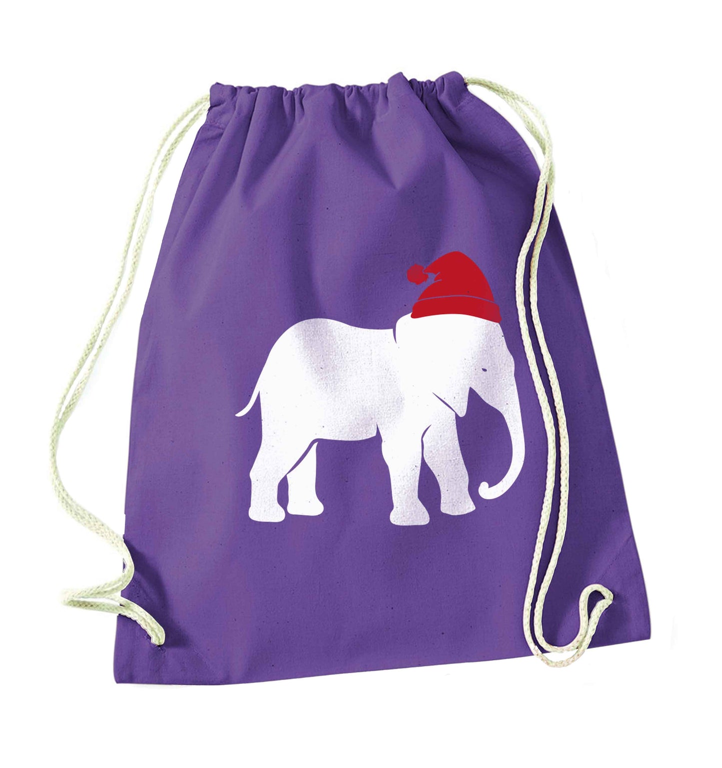 Pink elephant Santa purple drawstring bag