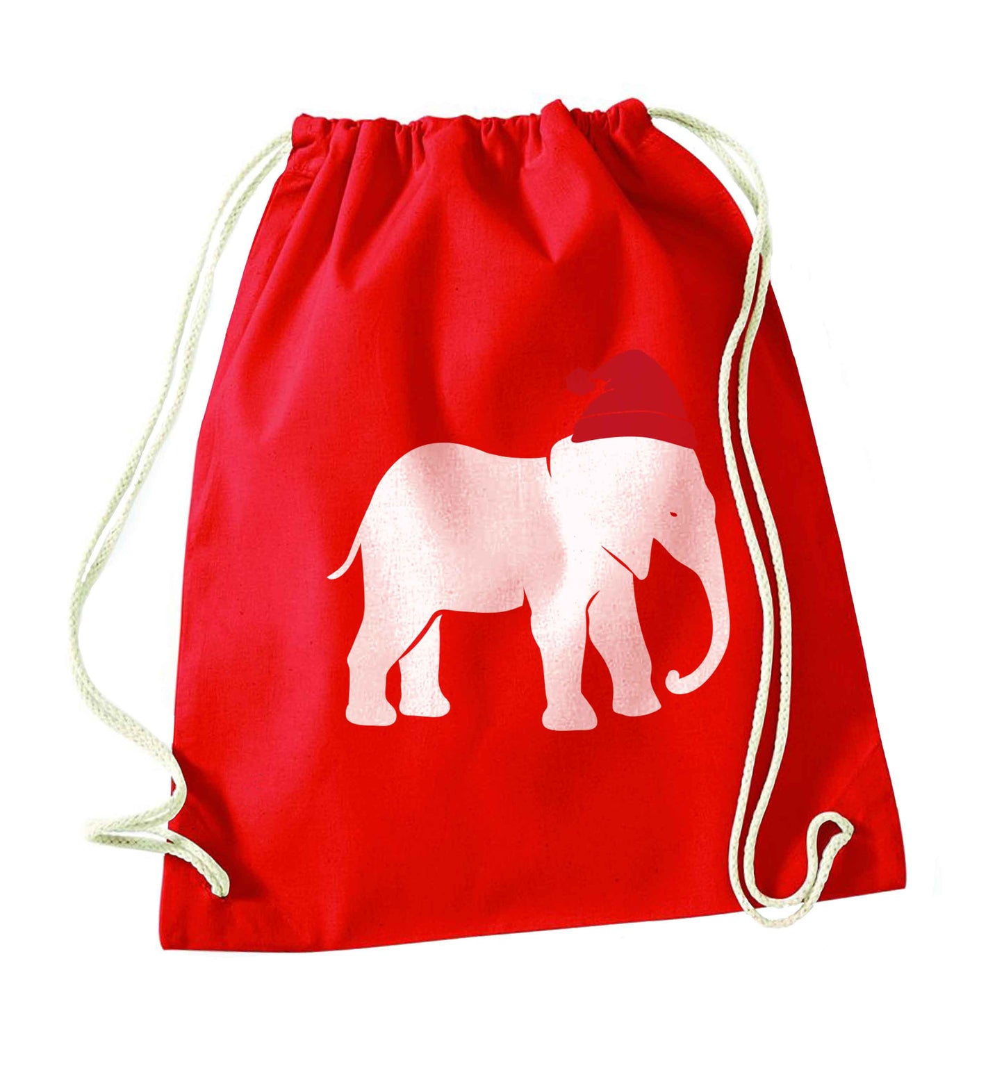 Pink elephant Santa red drawstring bag 