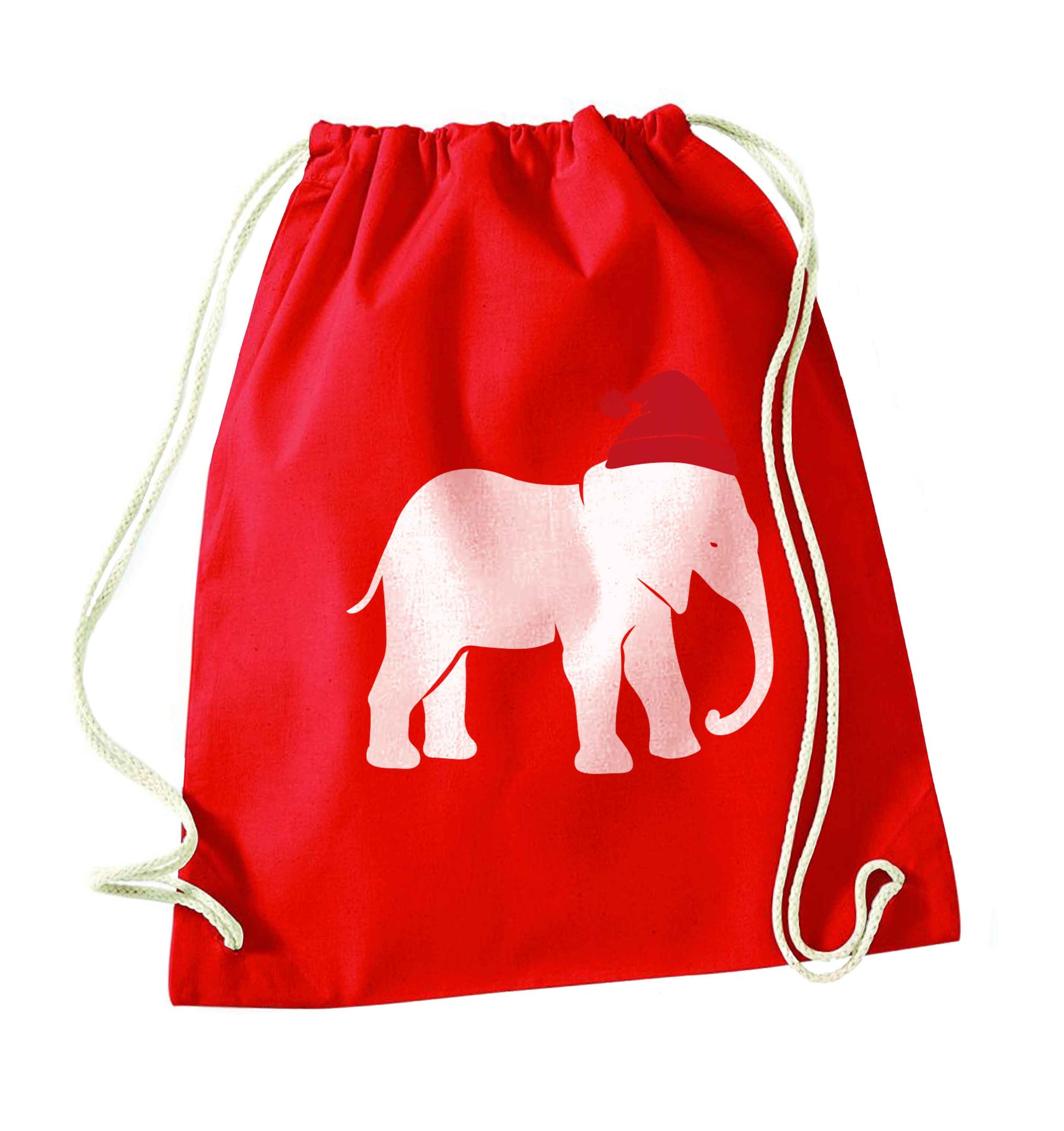 Pink elephant Santa red drawstring bag 
