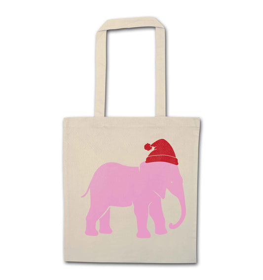 Pink elephant Santa natural tote bag