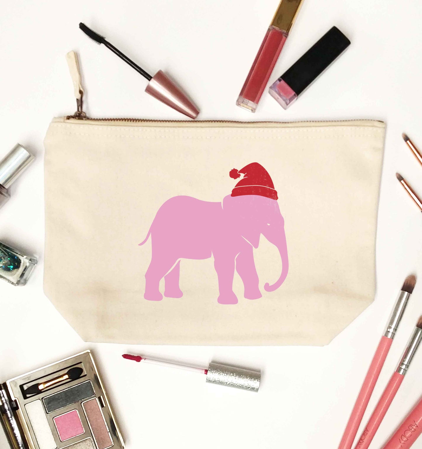 Pink elephant Santa natural makeup bag