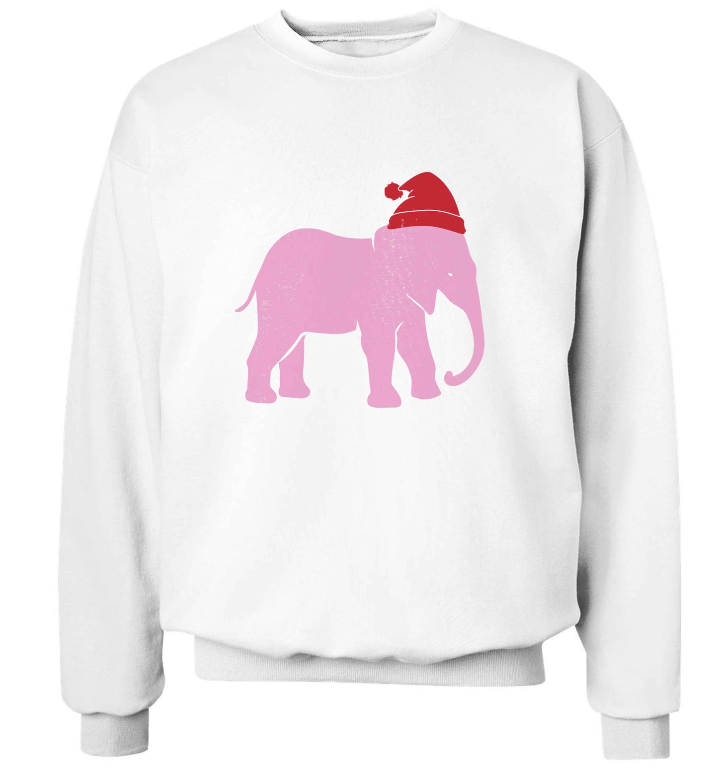 Pink elephant Santa adult's unisex white sweater 2XL
