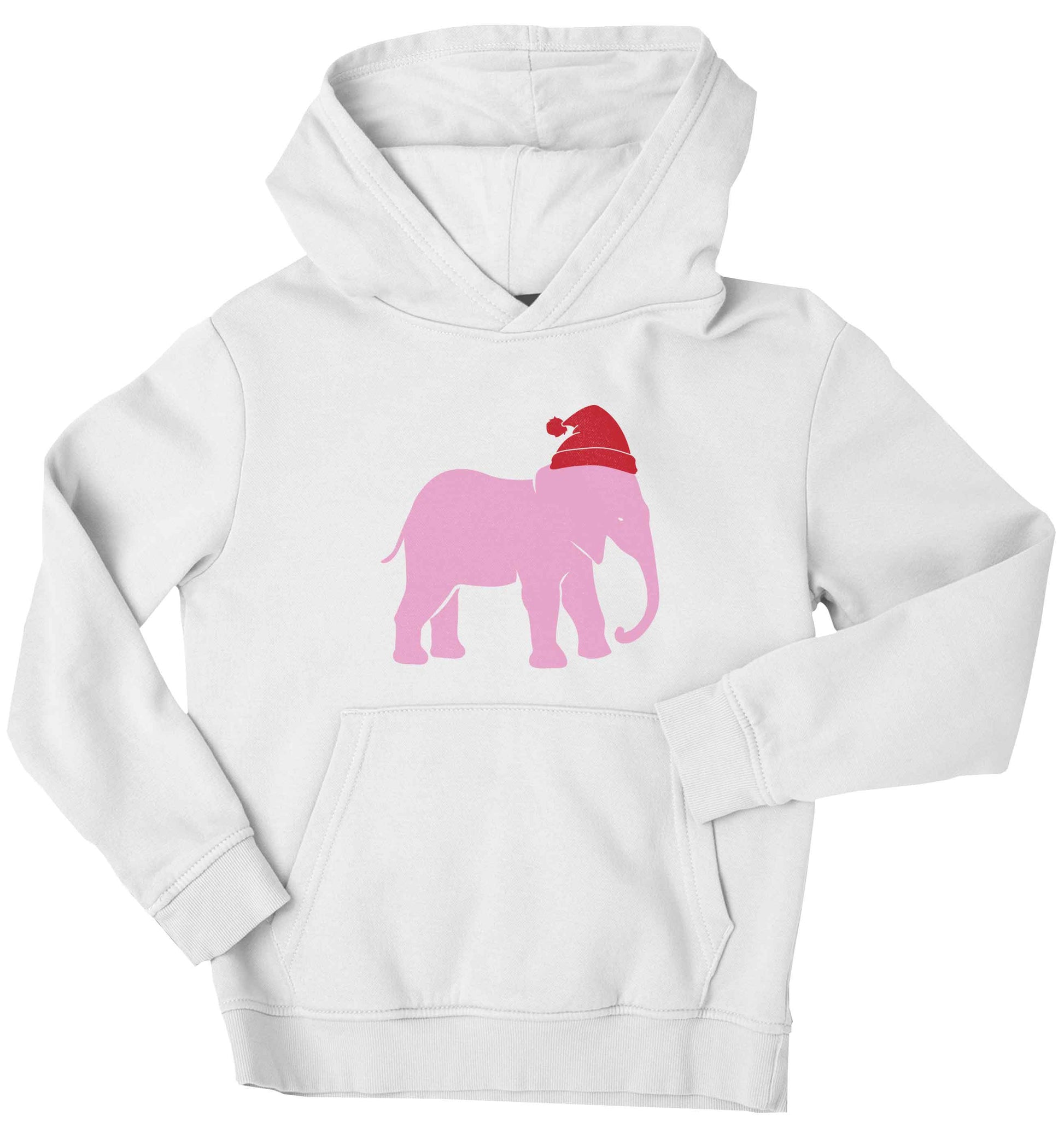 Pink elephant Santa children's white hoodie 12-13 Years