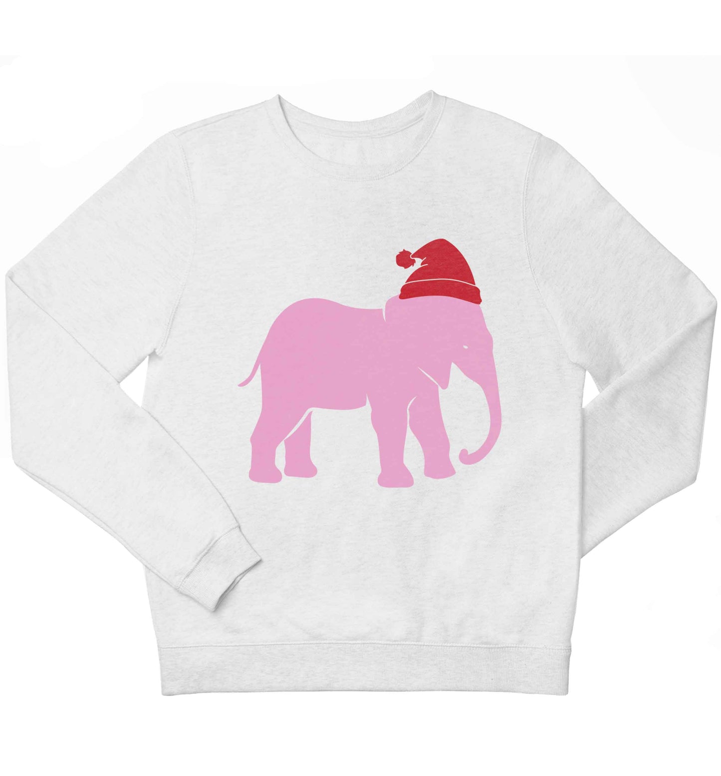 Pink elephant Santa children's white sweater 12-13 Years