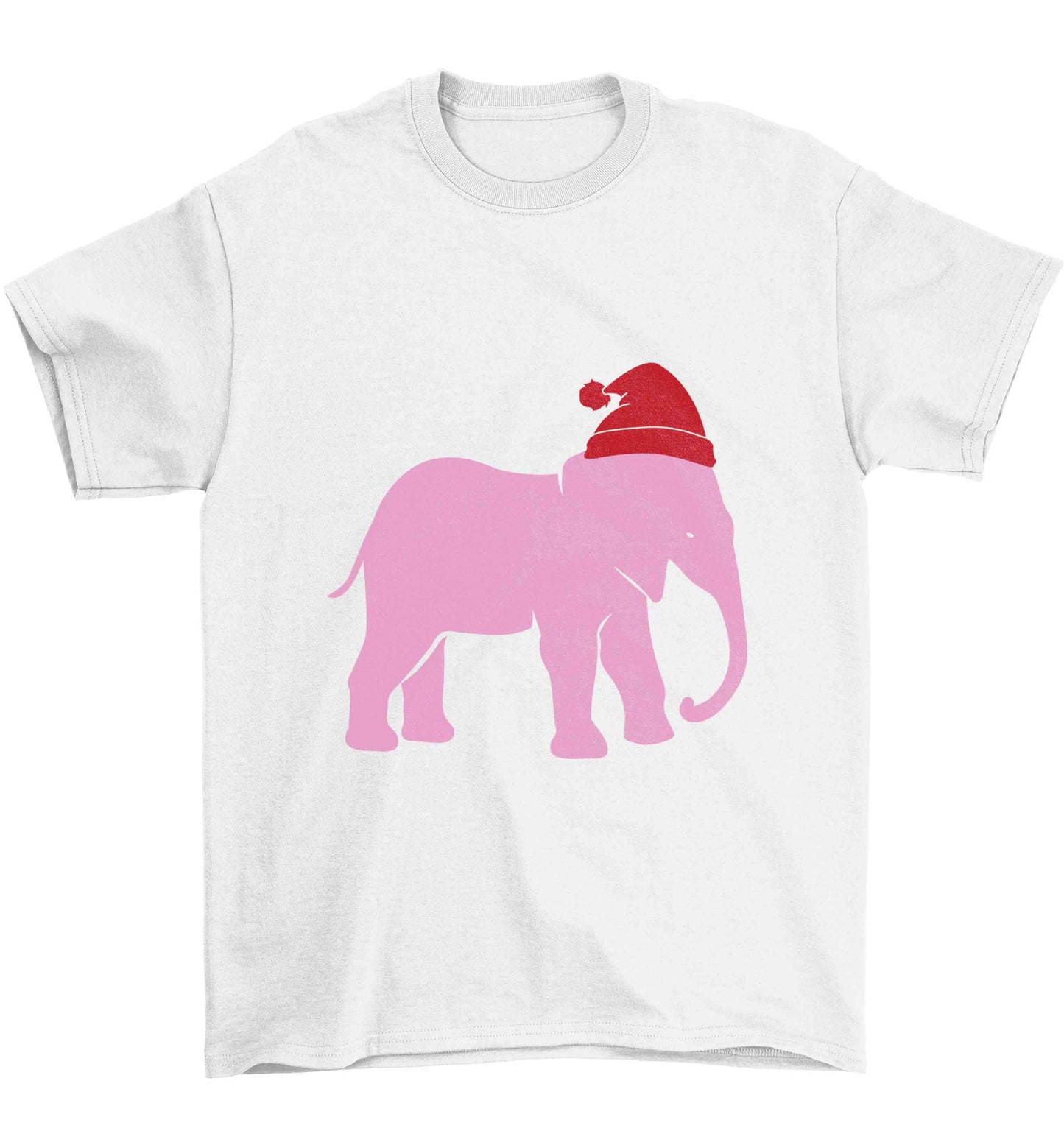 Pink elephant Santa Children's white Tshirt 12-13 Years