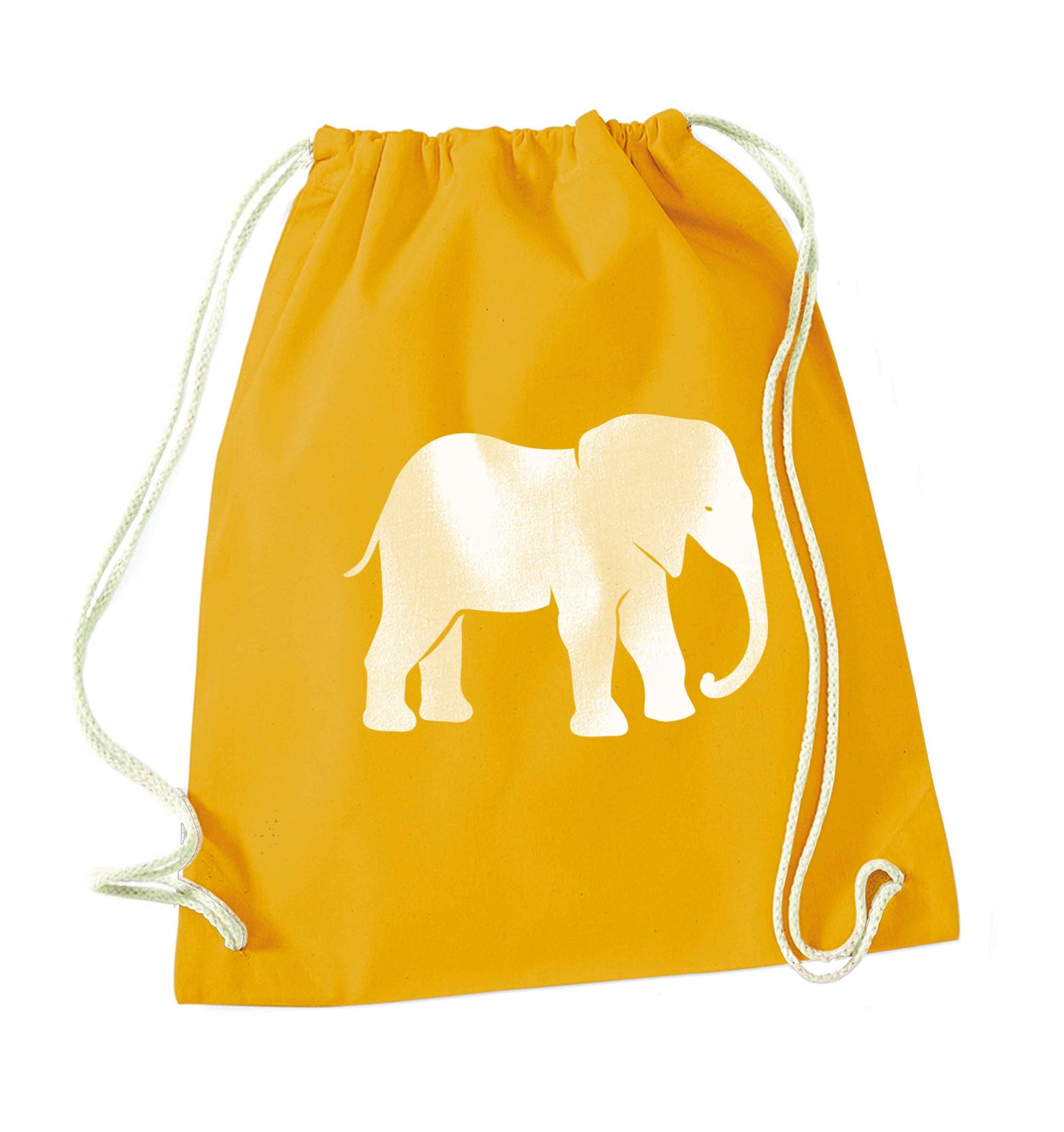 Pink elephant mustard drawstring bag