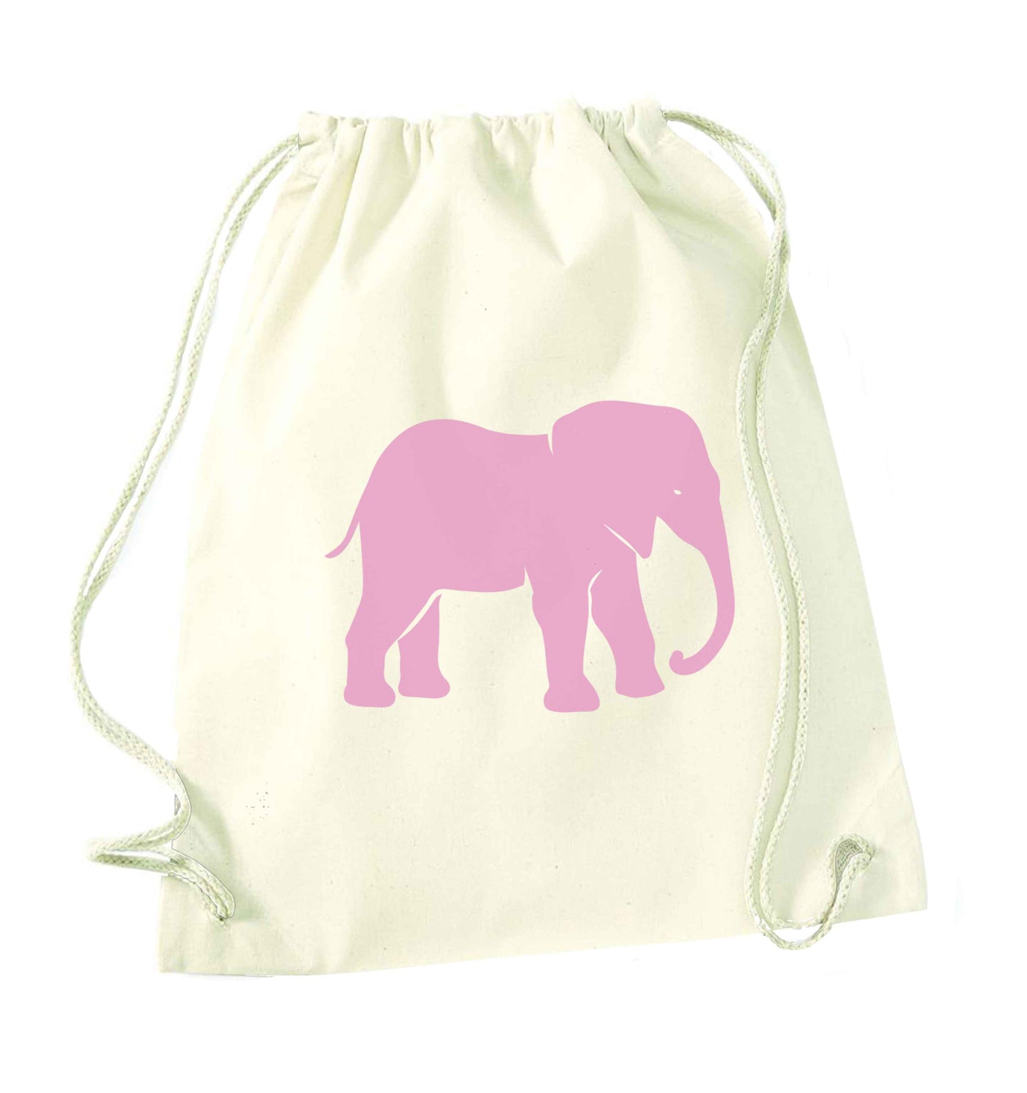 Pink elephant natural drawstring bag