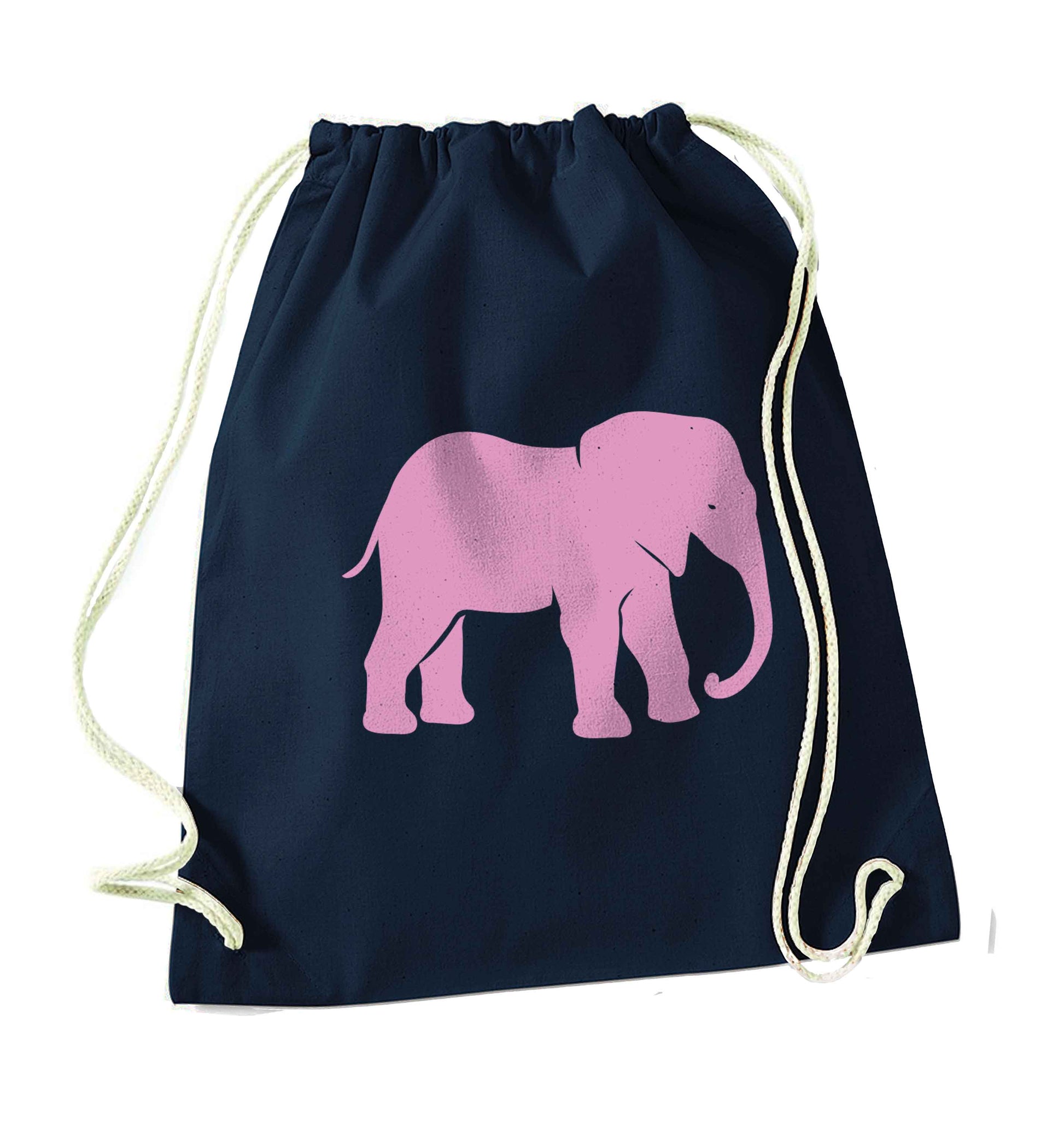 Pink elephant navy drawstring bag